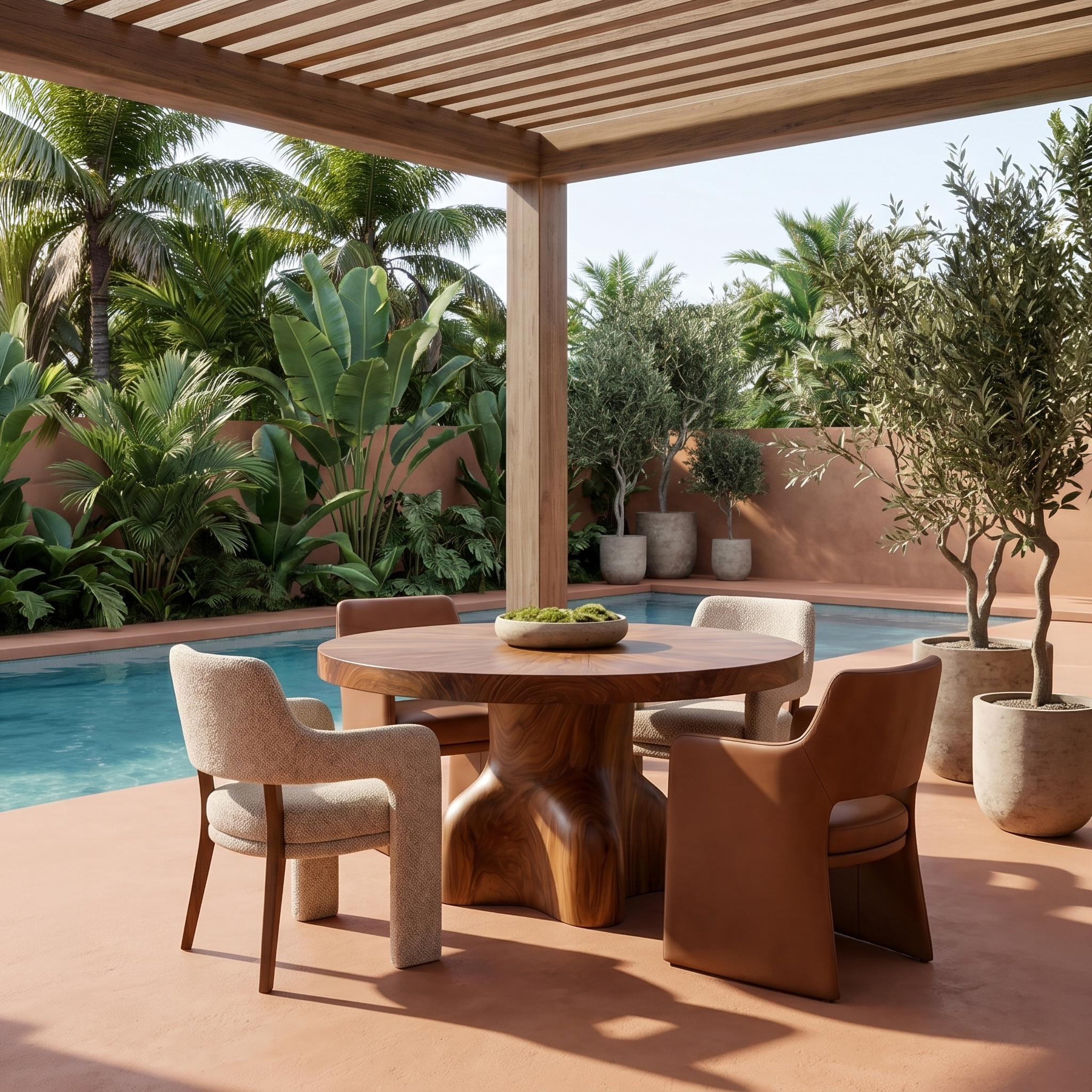 Contemporary Round Dining Table With Sculptural Solid Wood Pedestal For Dining Room SINLSADT201