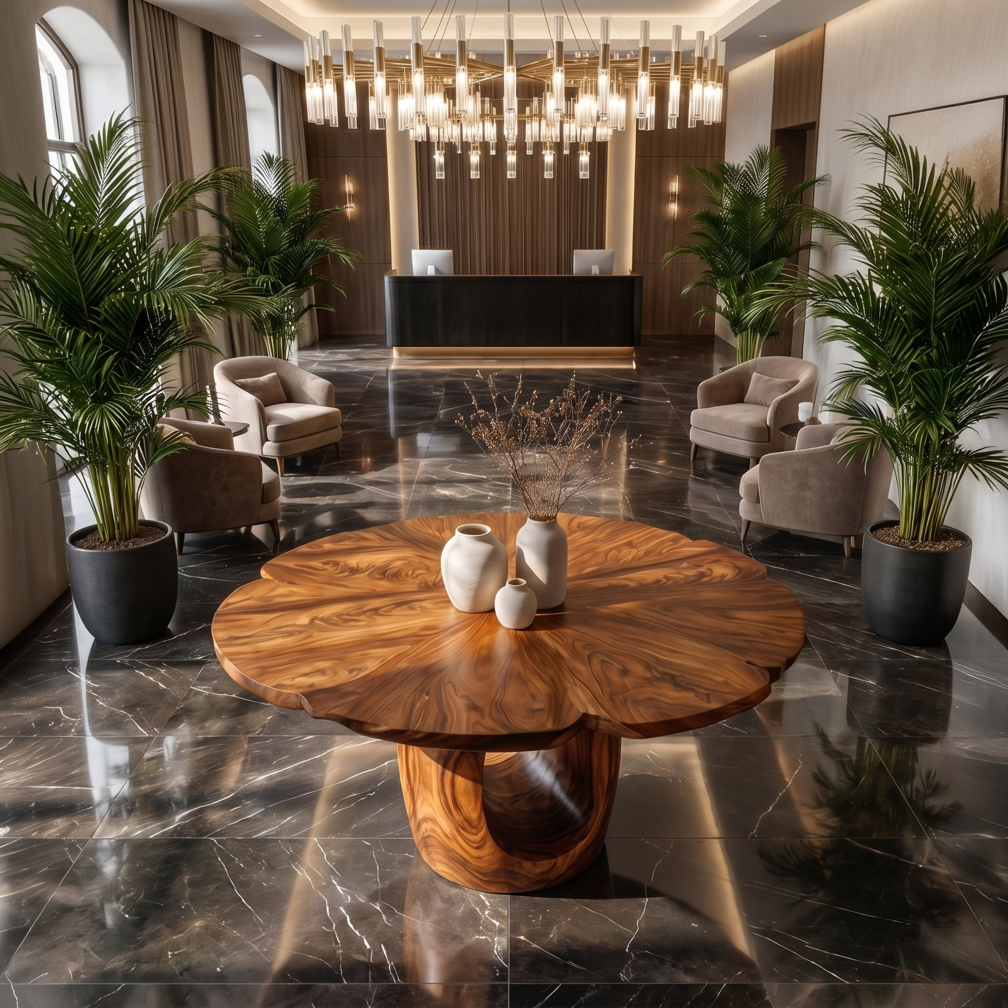 Organic Foyer Table With Sculptural Open Pedestal Base For Hallway SINLSAFT038