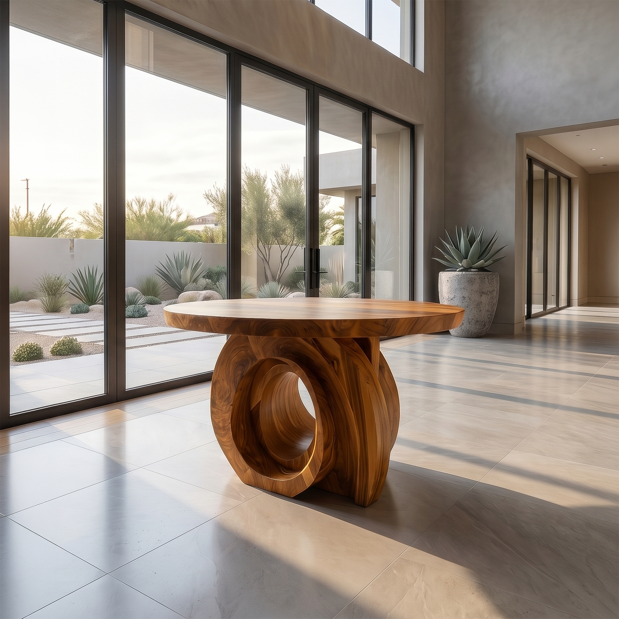 Modern Round Foyer Table With Sculptural Ring Pedestal Base For Entryway And Hallway SINLSAFT044