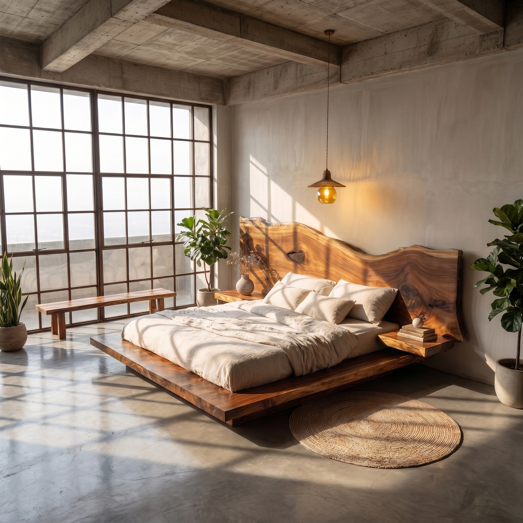 Modern Solid Wood Bed Frame With Floating Platform Design For Bedroom SINLSAWB134
