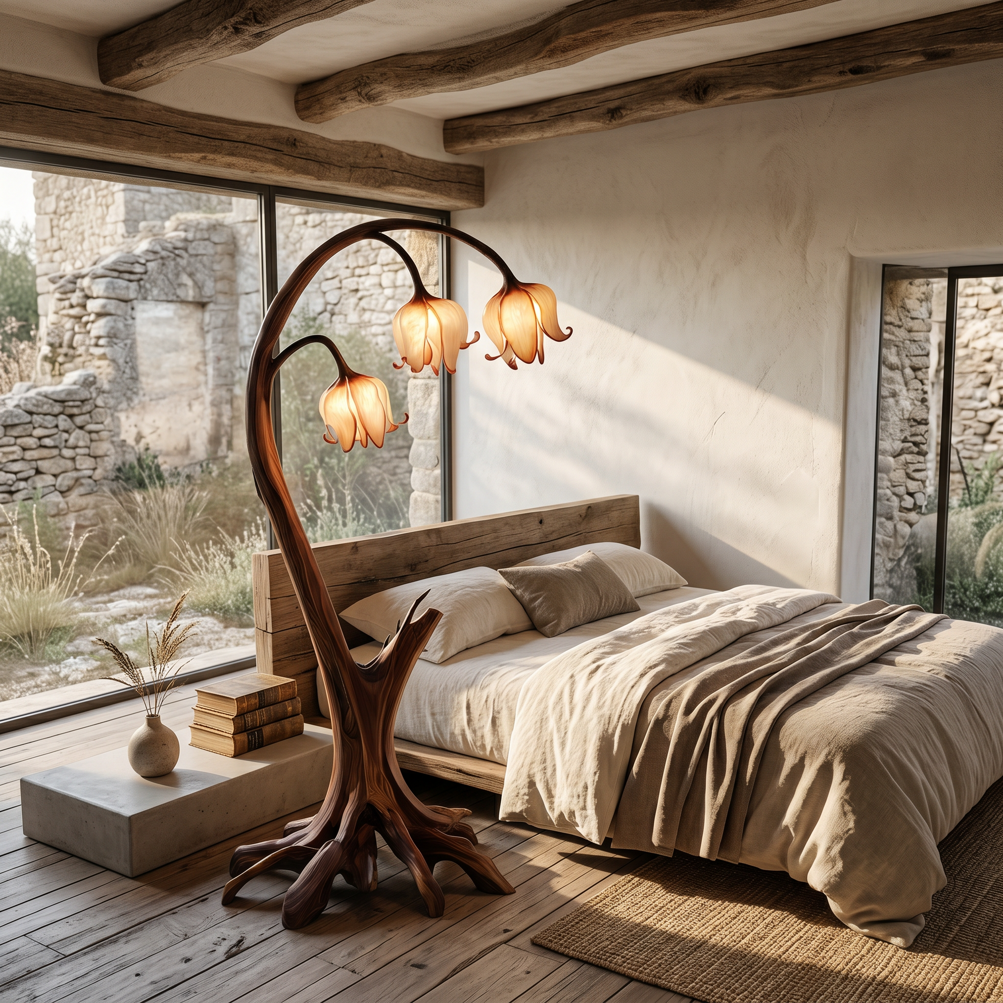 Rustic Floor Lamp With Blooming Bell Flower Design For Bedroom And Living Room SINLSAFLP100