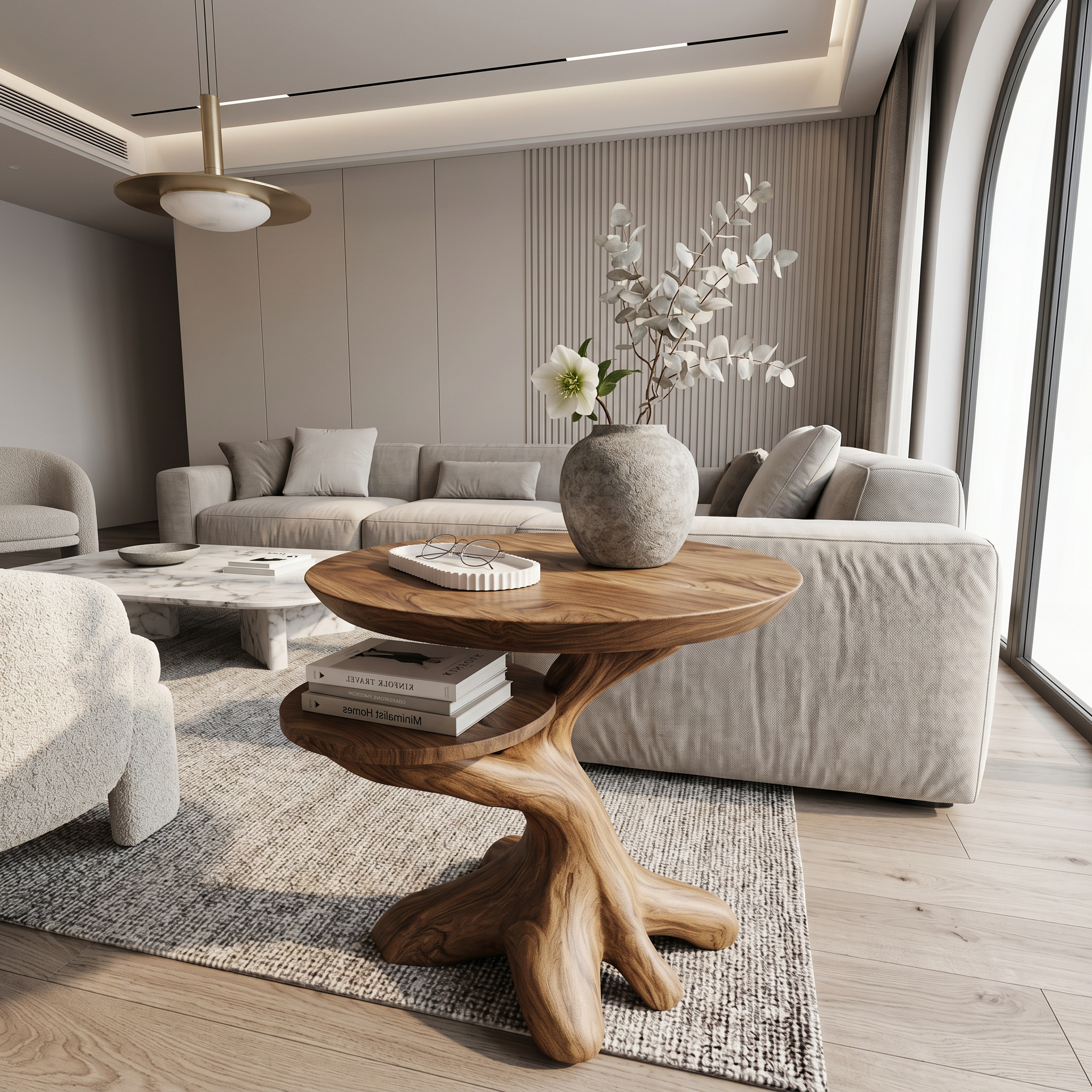 Modern Side Table With Organic Tree Root Silhouette For Living Room And Bedroom SINLSABT268