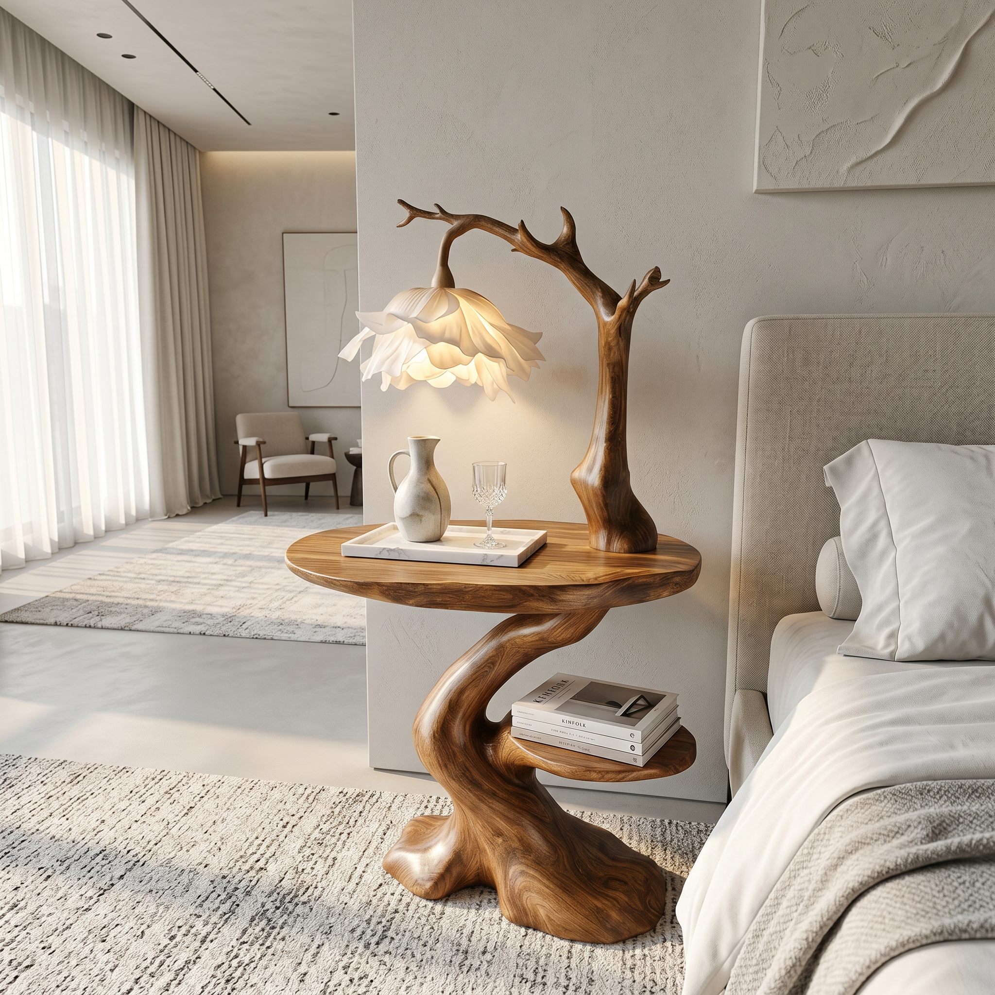 Modern End Table With Tree Branch Lamp Design For Bedroom And Living Room SINLSABT274