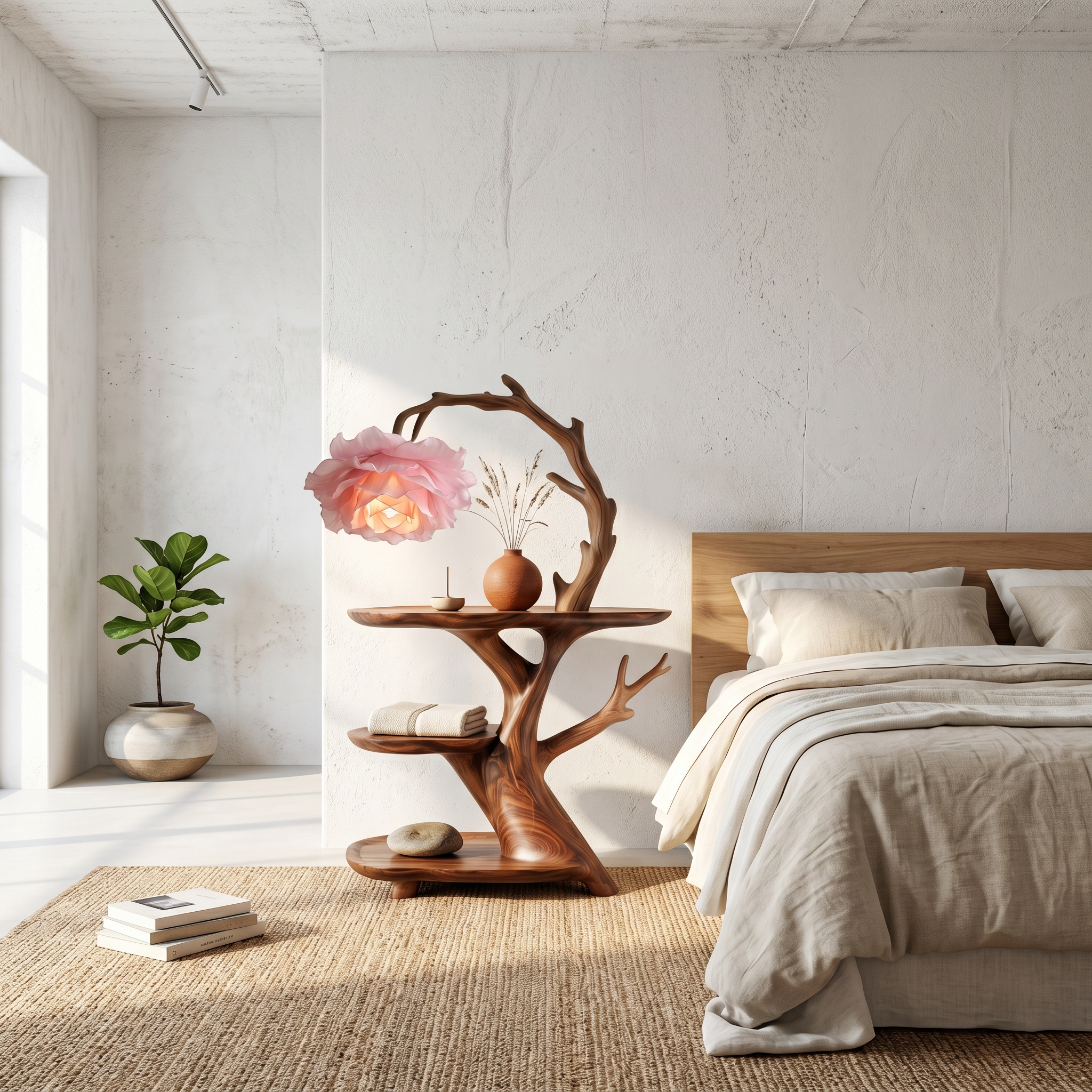 Contemporary Side Table With Floral Accent Lamp For Bedroom And Lounge SINLSABT275