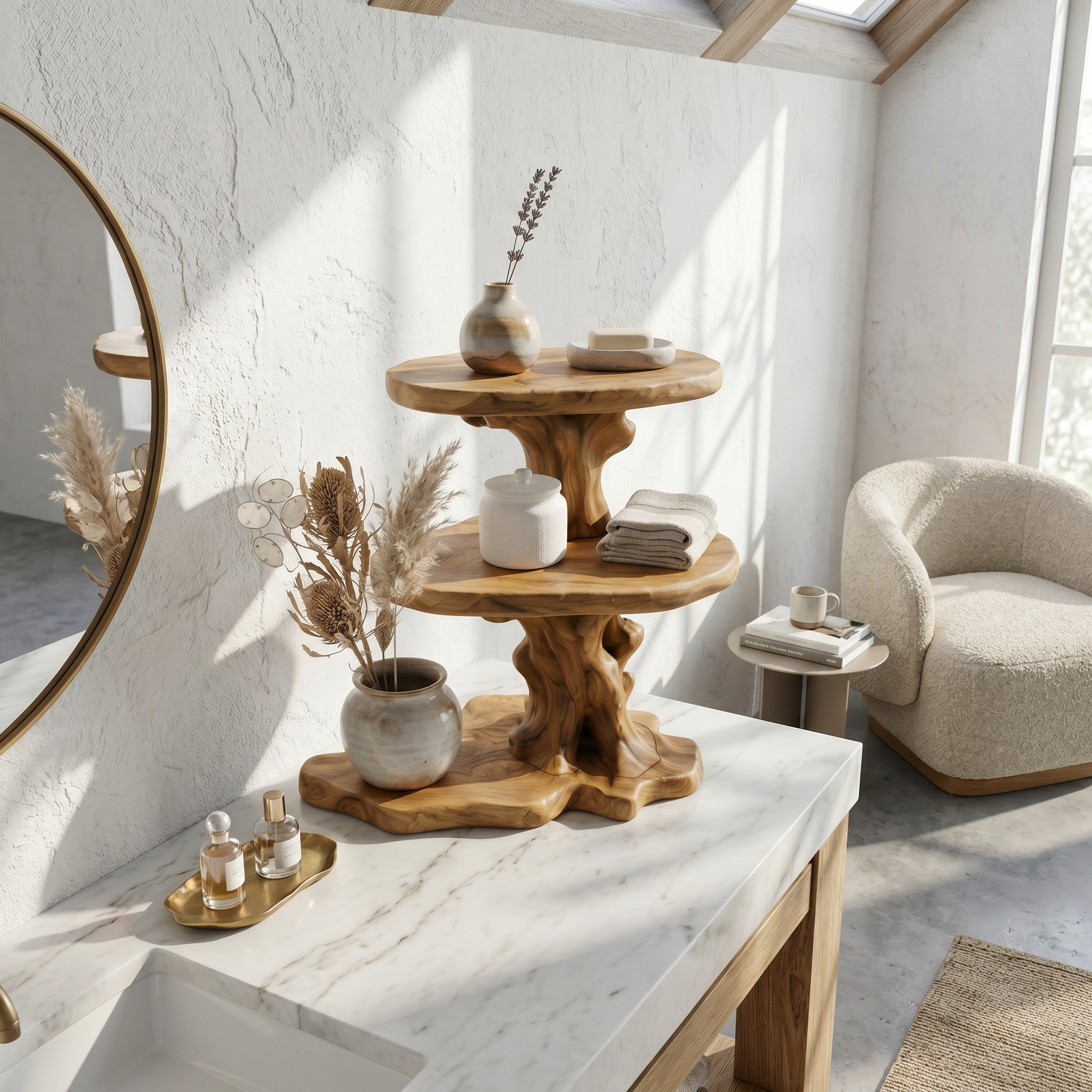 Farmhouse Bathroom Shelf With Tiered Display Storage For Bathroom SINLSABRD014