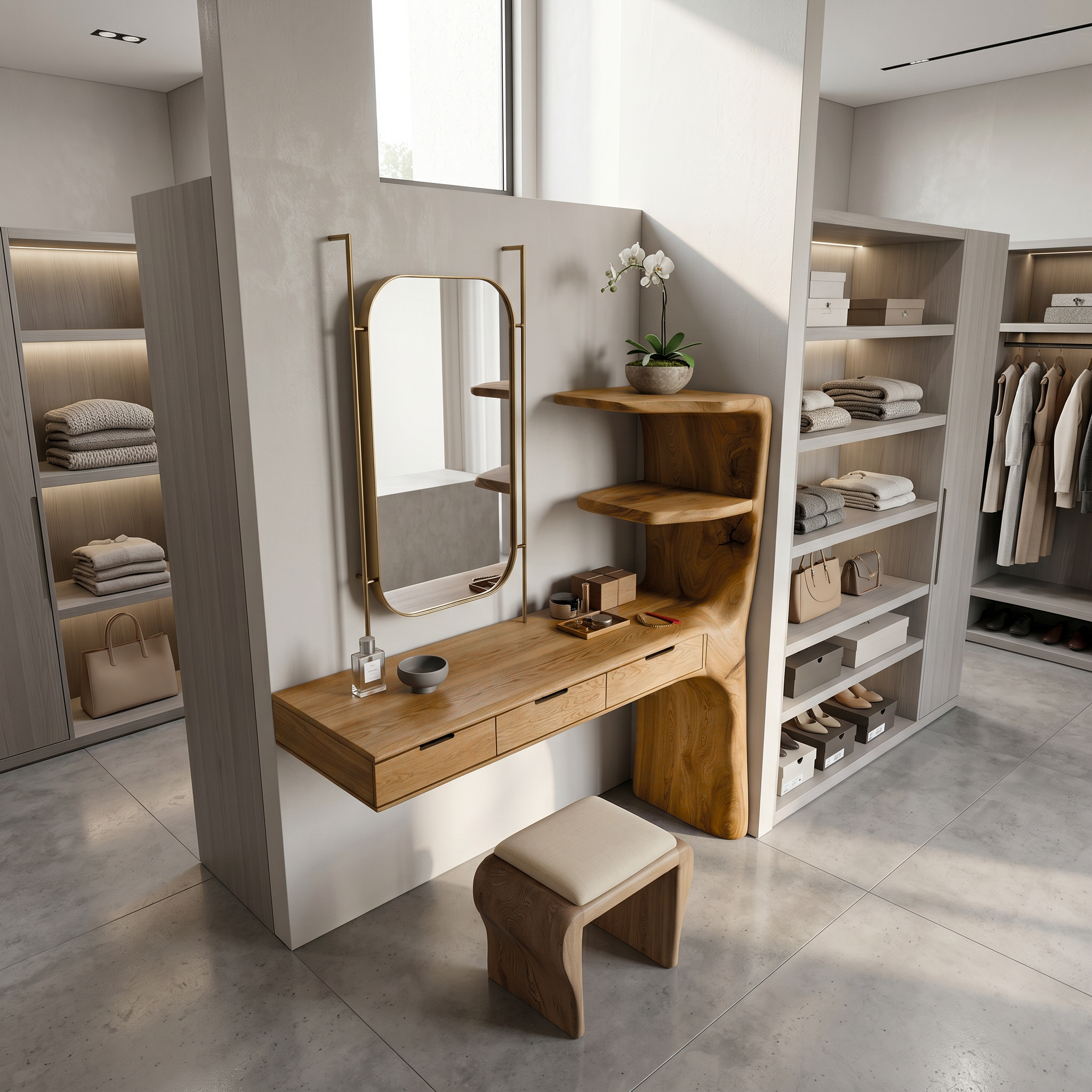 Organic Dressing Table With Built In Storage Shelves For Bedroom And Dressing Room SINLSABDT087