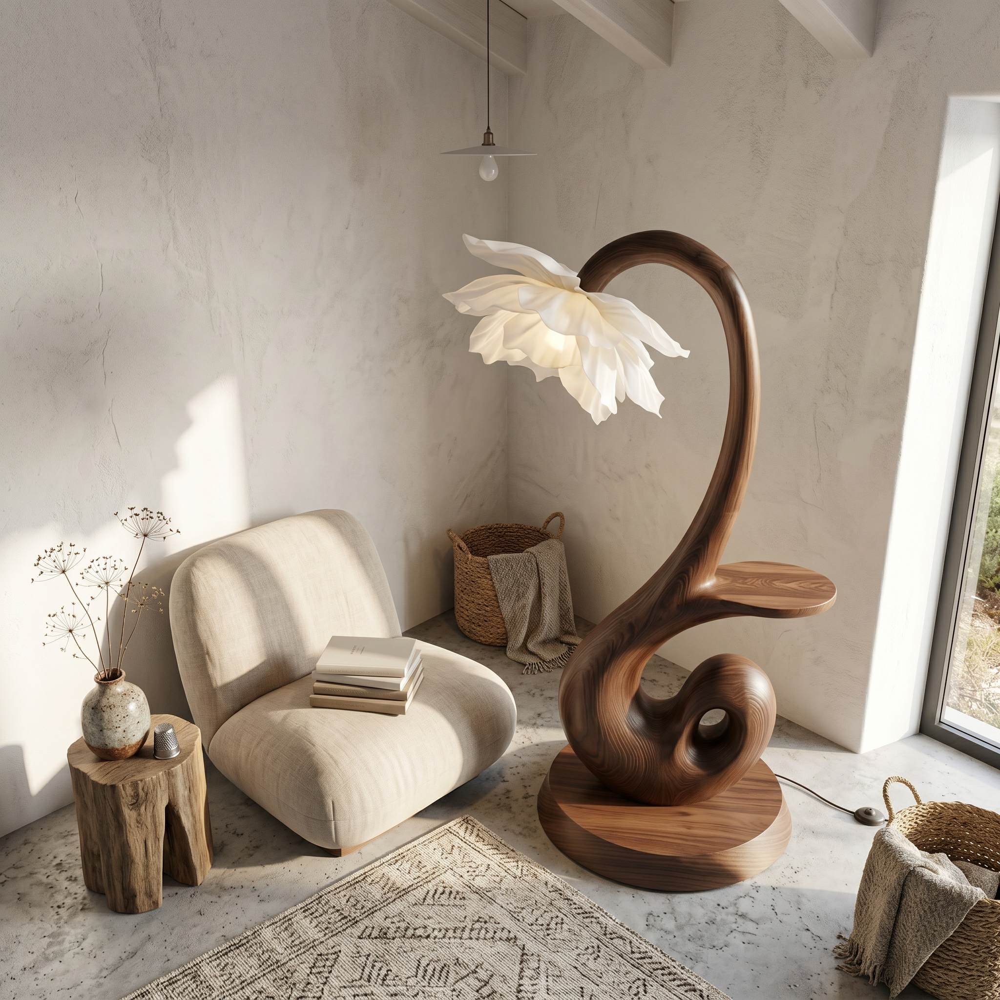 Nature Inspired Floor Lamp With Blooming Flower Shade And Display Shel