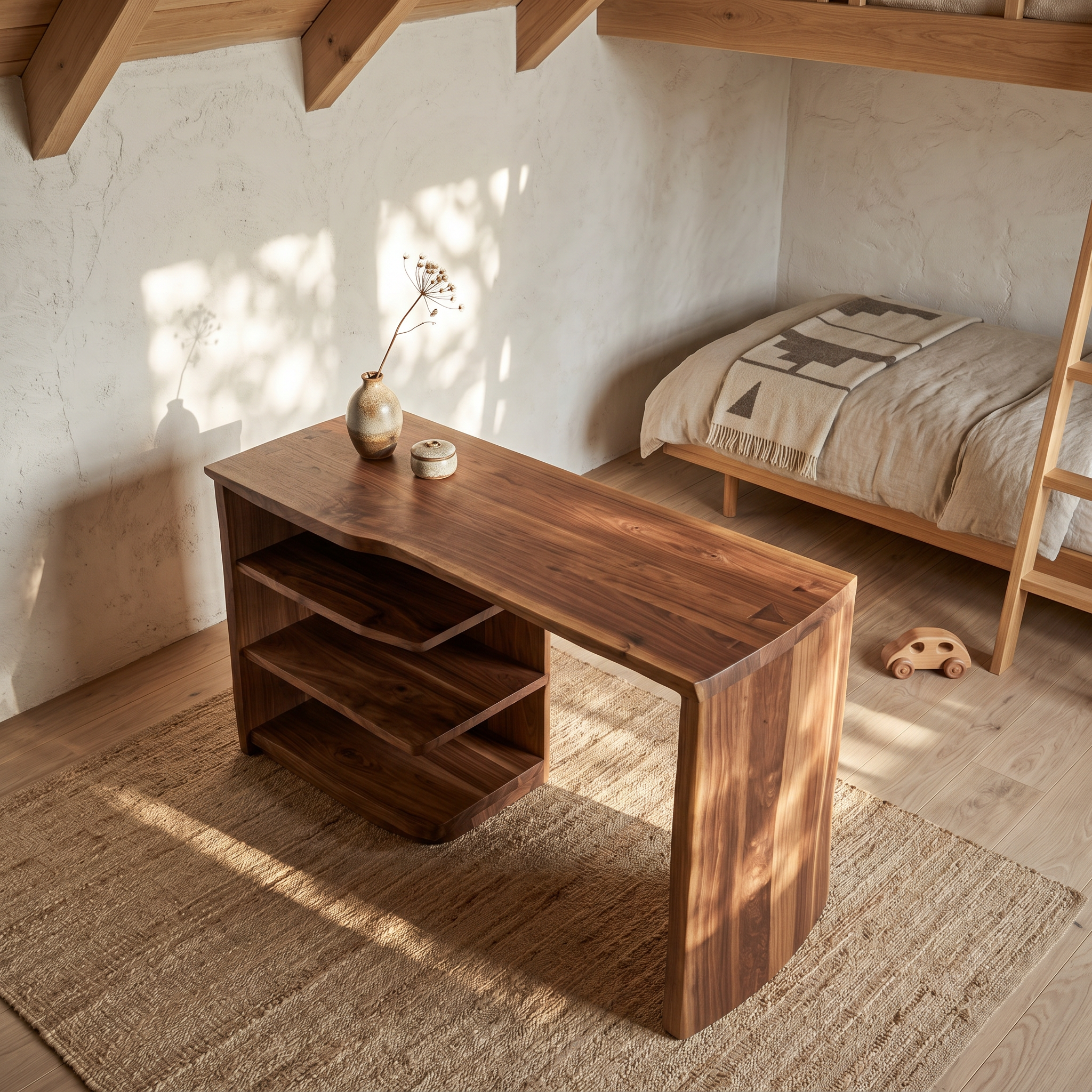 Scandinavian Desk With Built In Storage Shelves For Home Office And Workspace SINLSADK146
