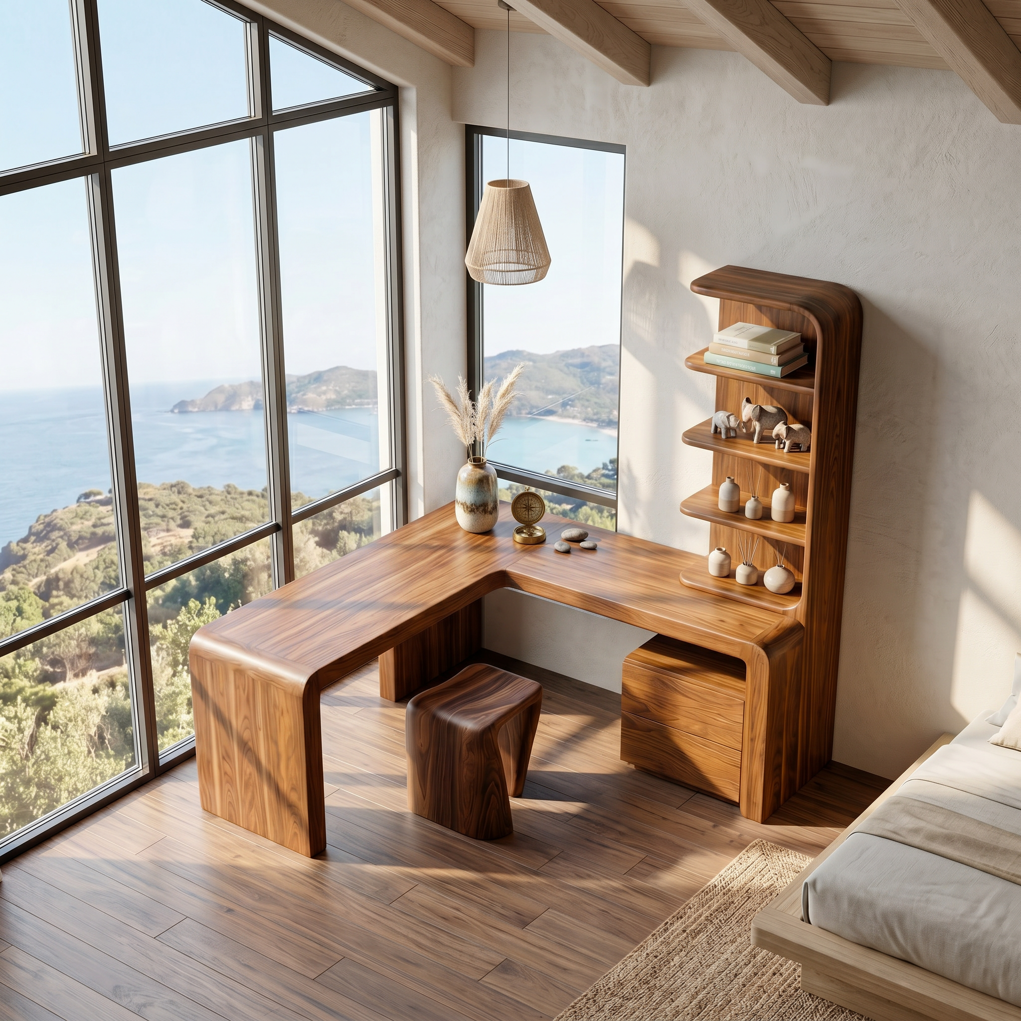 Organic Desk With Storage Shelves And Cabinet For Home Office SINLSADK153