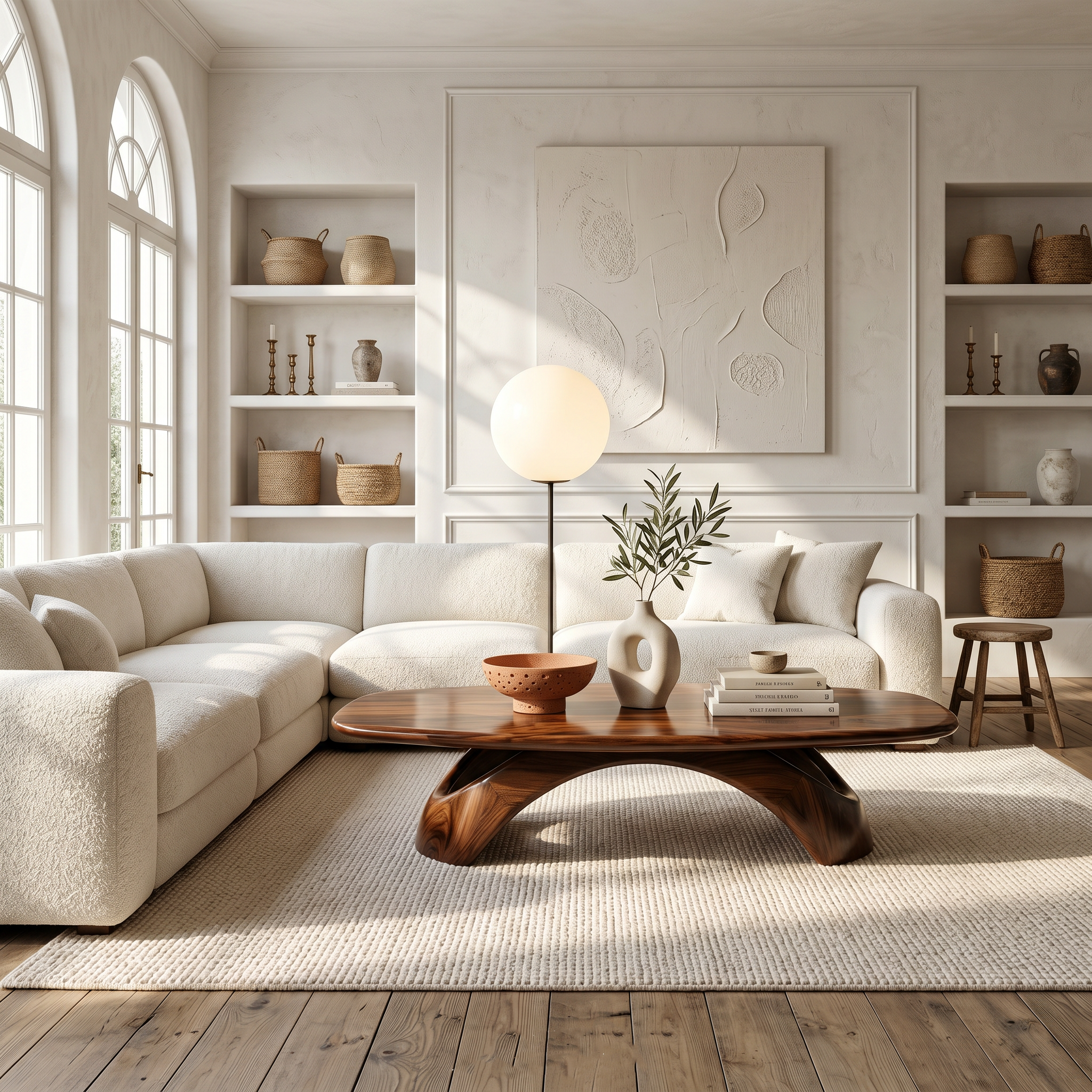 Rustic Coffee Table With Sculptural Wooden Base For Living Room SINLSACF405