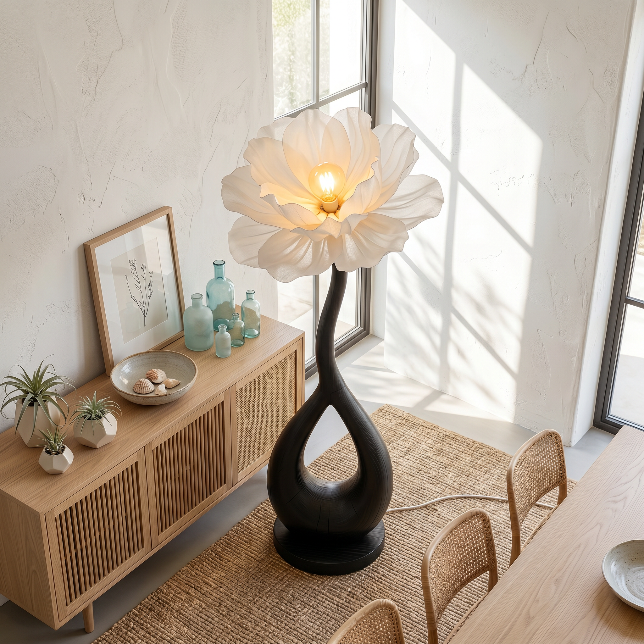 Handcrafted Floor Lamp With Blooming Flower Sculpture For Living Room SINLSAFLP121
