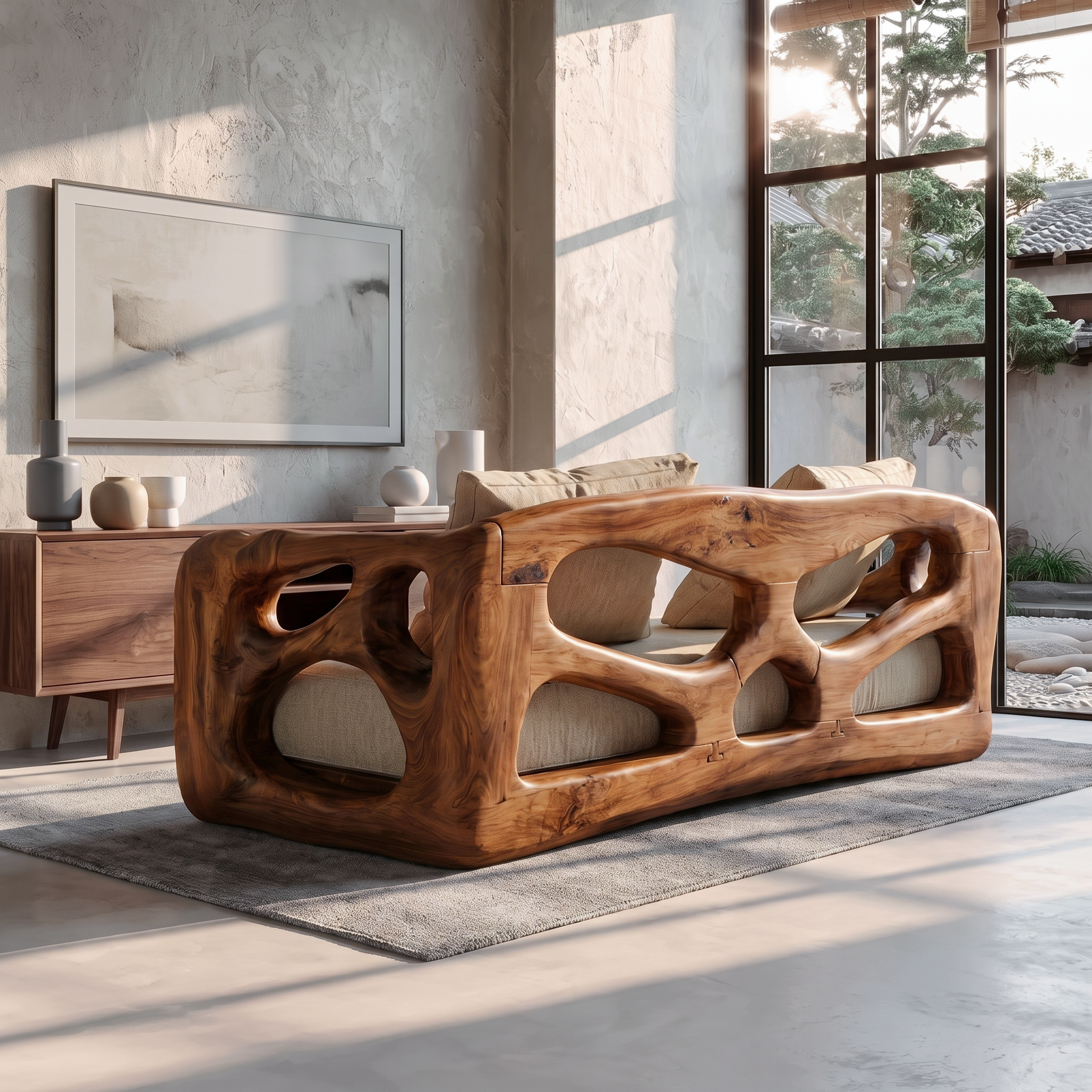 Contemporary Sofa Frame With Organic Flowing Wood Design For Living Room SINLSASF032