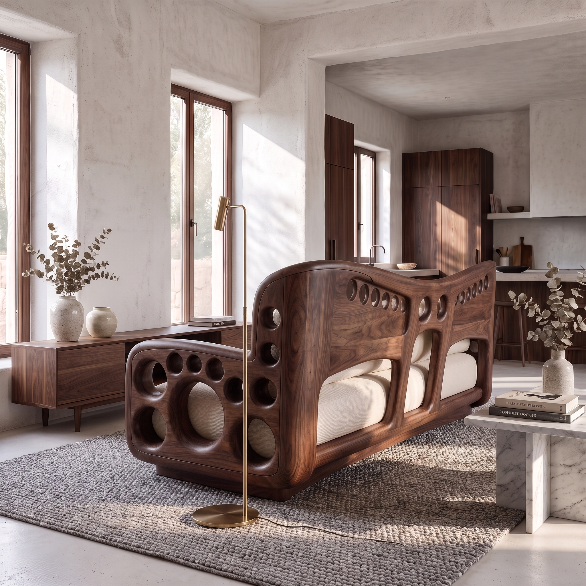 Organic Lounge Sofa With Sculptural Solid Wood Construction SINLSASF033