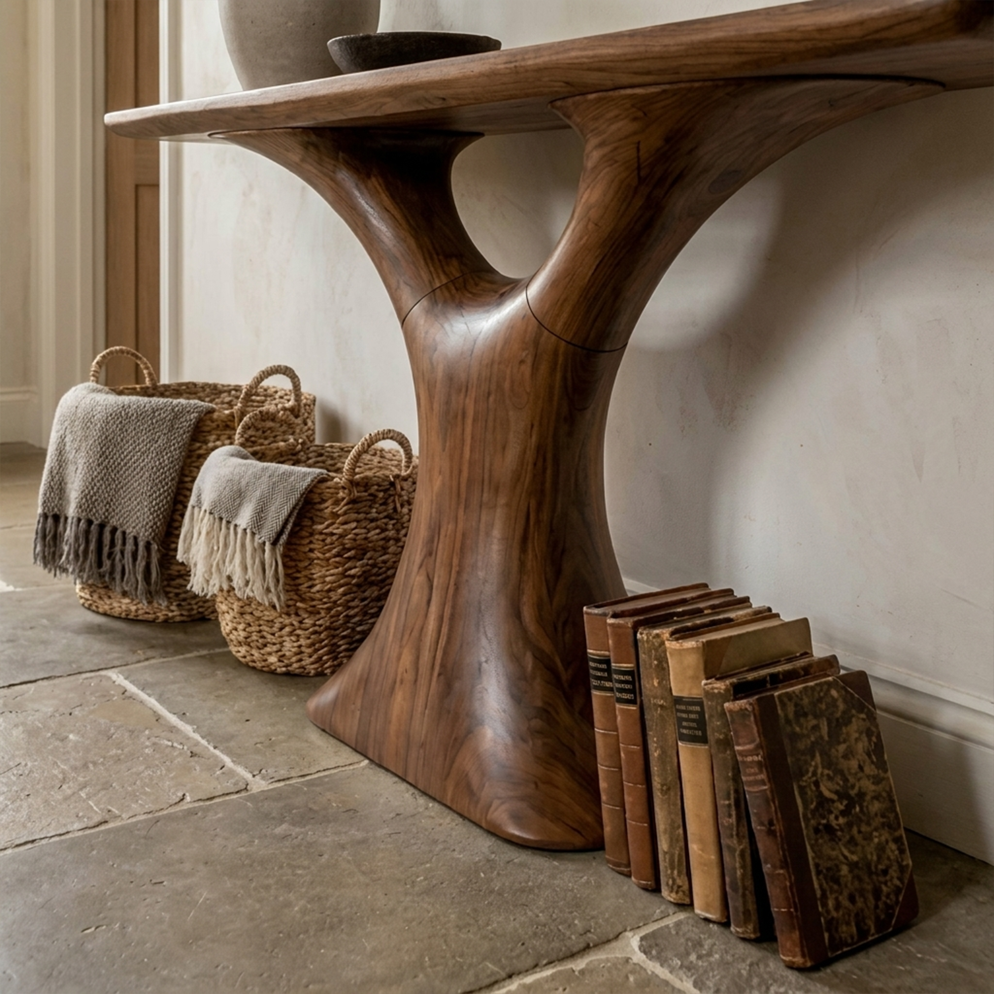 Mid Century Entry Table Smooth Sculptural Form Luxury Welcome Area SINLKICS330
