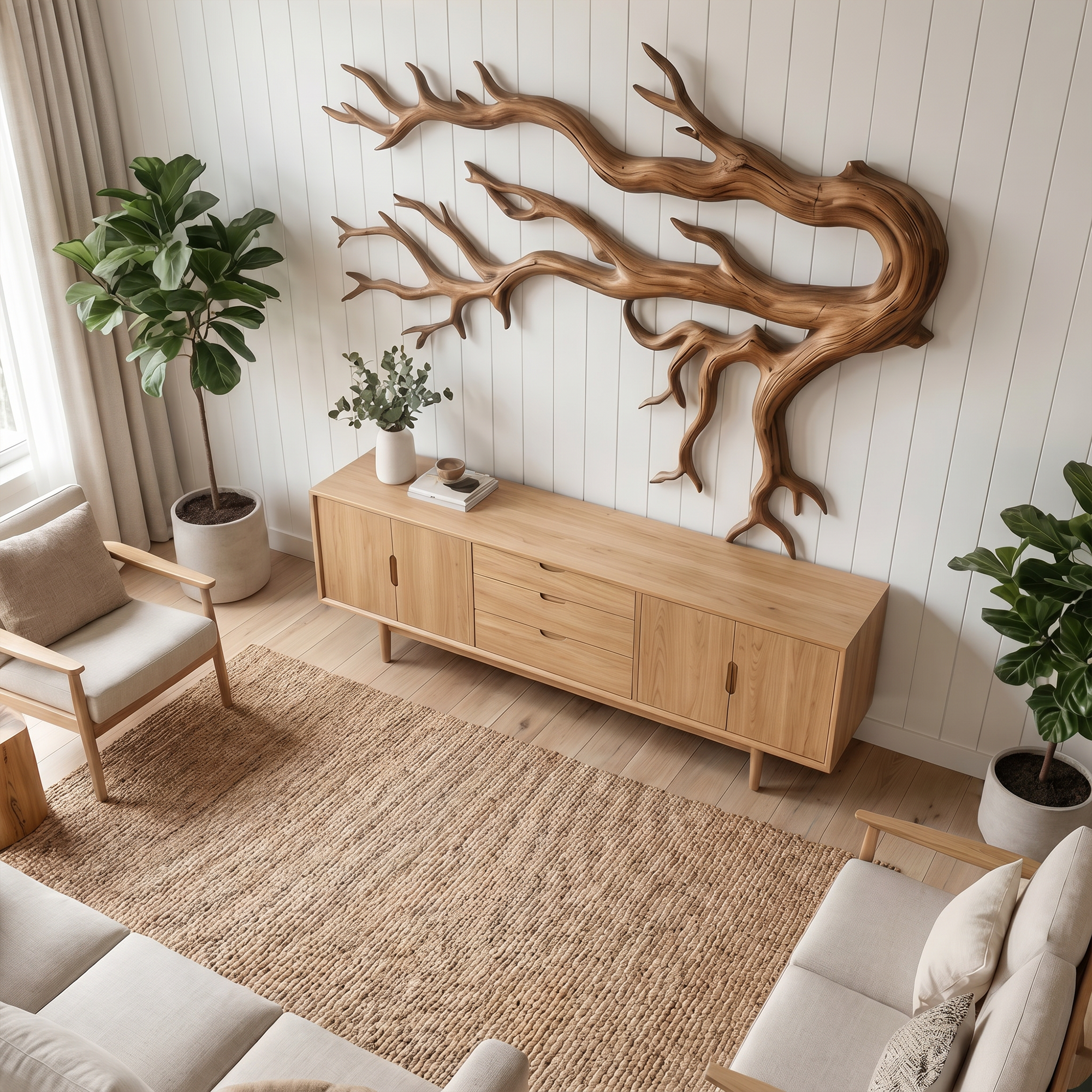 Driftwood Root Sculptural Solid Wood Wall Art Rustic Nature Inspired Decor SINLKIWD025
