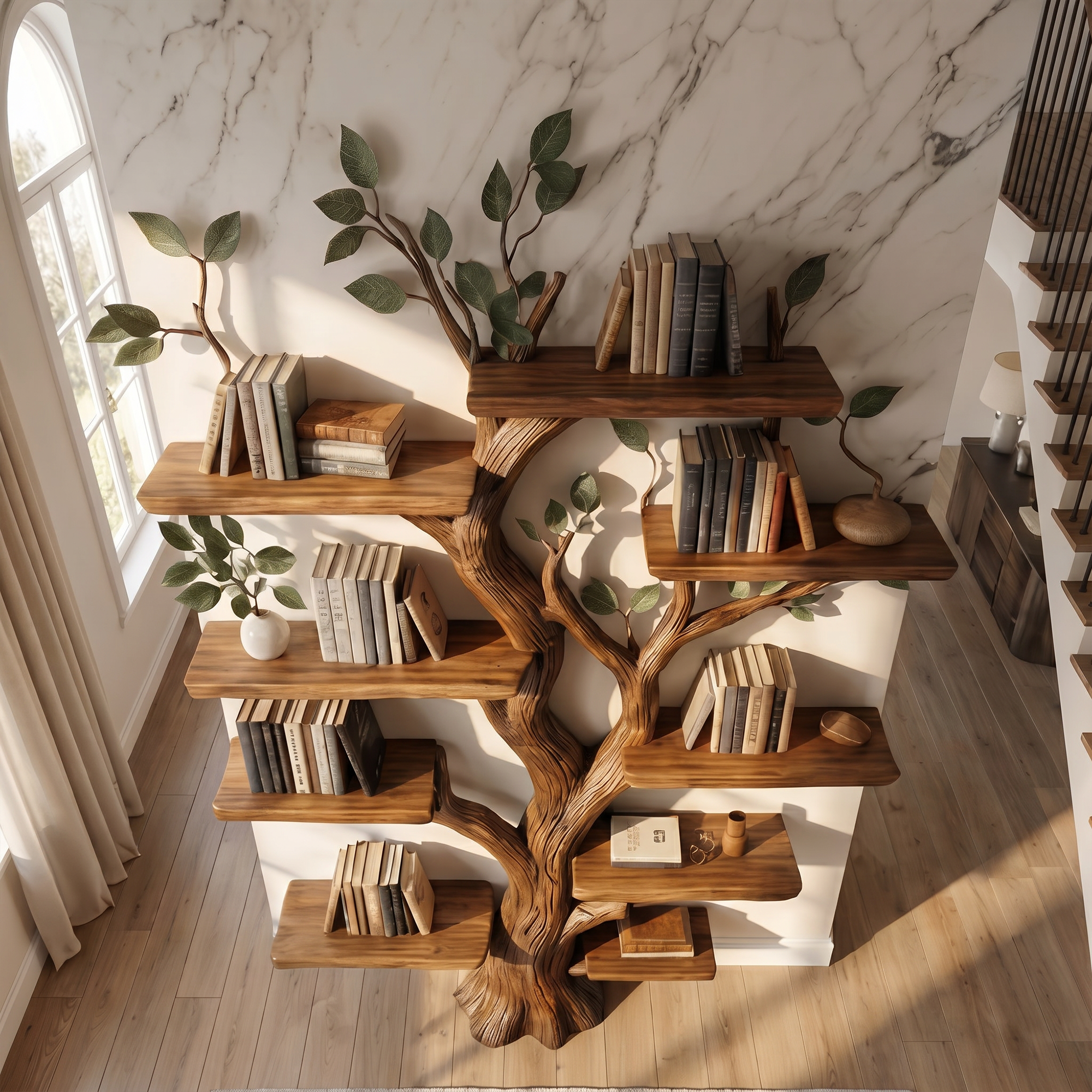 Rustic Solid Wood Tree Bookshelf For Living Room Or Study Room SINLKITB527