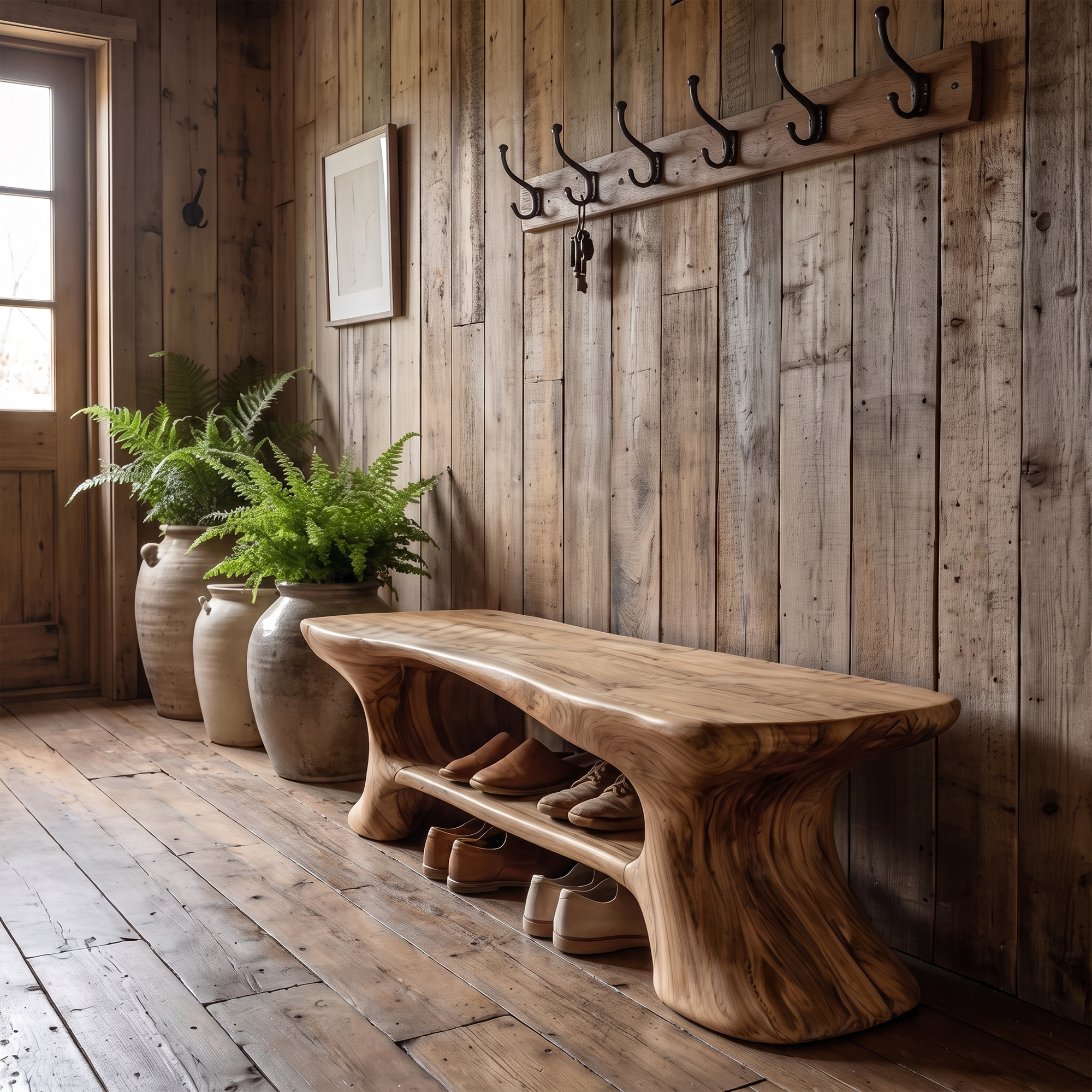 Rustic Entryway Bench With Integrated Shoe Storage For Entryway SINLKISB100