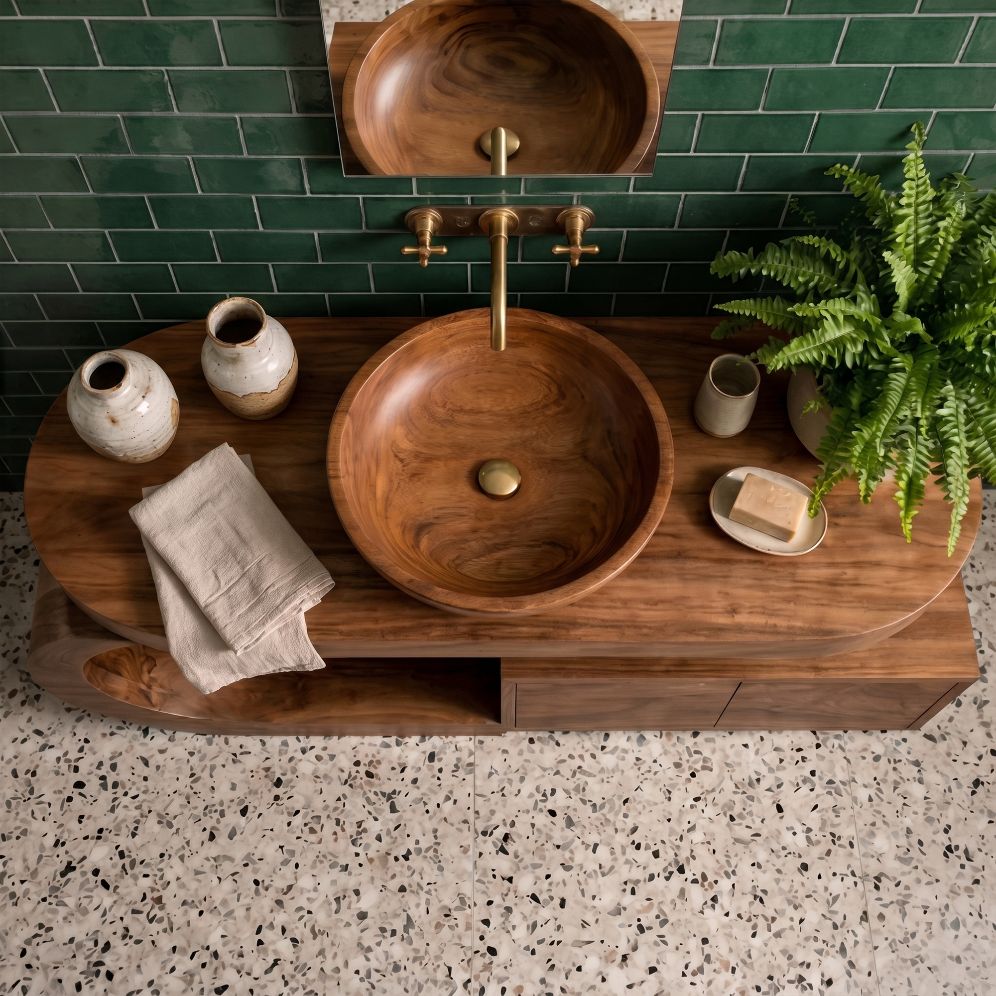 Organic Curved Bathroom Vanity For Bathroom And Powder Room SINLKIBRV299
