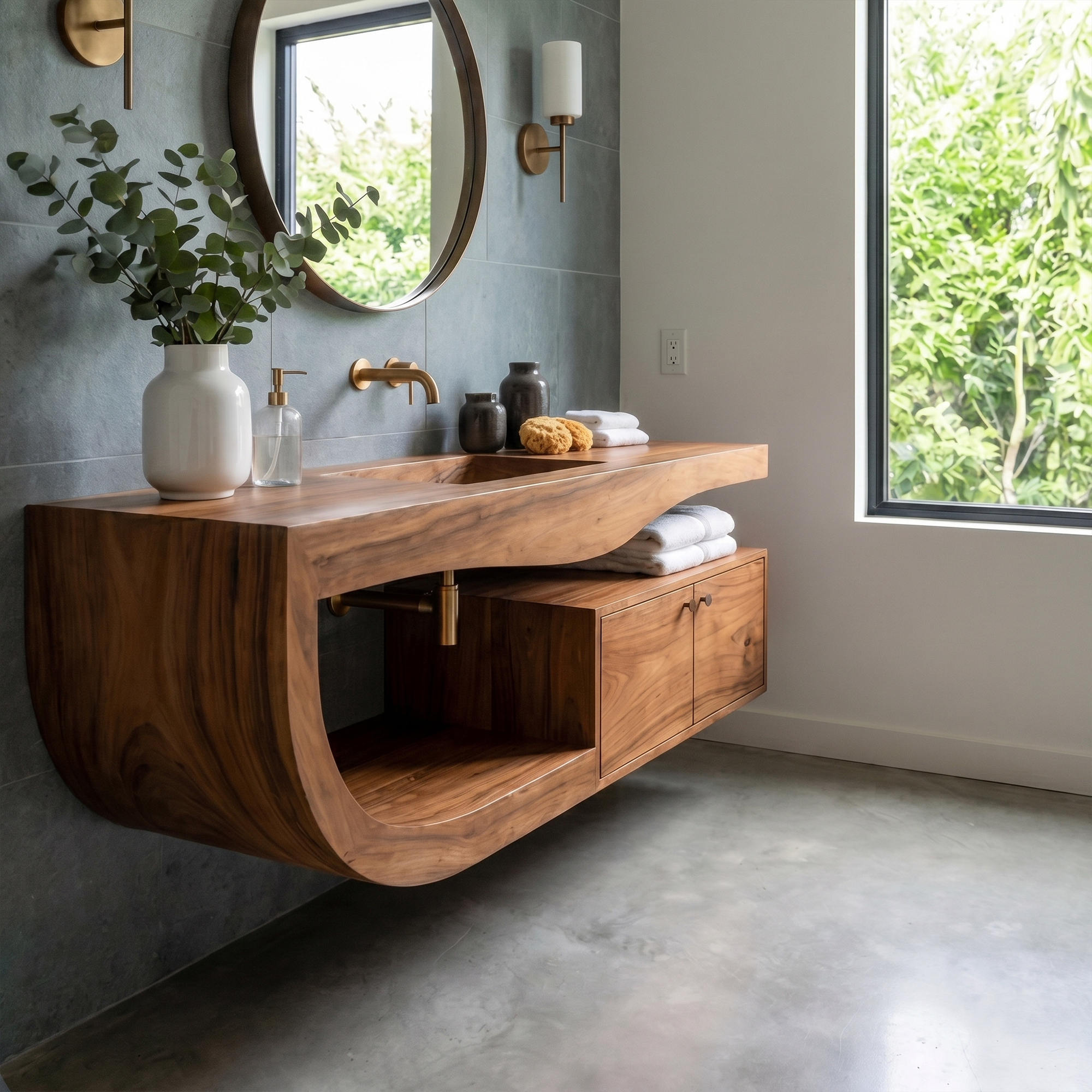 Wall Mounted Bathroom Vanity Wooden Vanity With Storage For Bathroom SINLKIBRV300