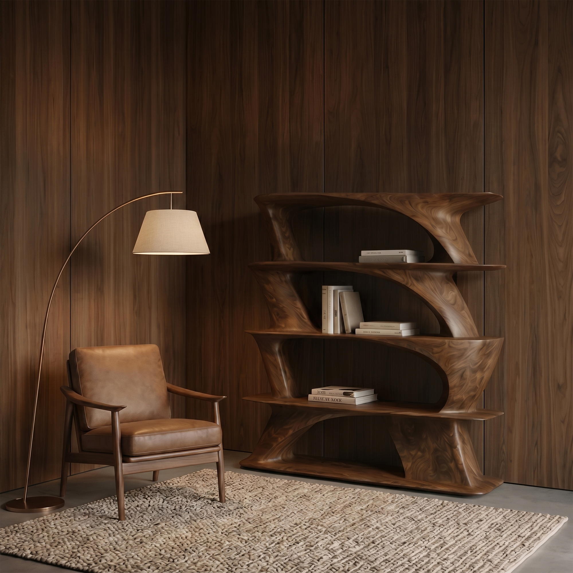 Organic Sculptural Bookshelf With Asymmetrical Open Shelves For Living Room SINLKIBS031