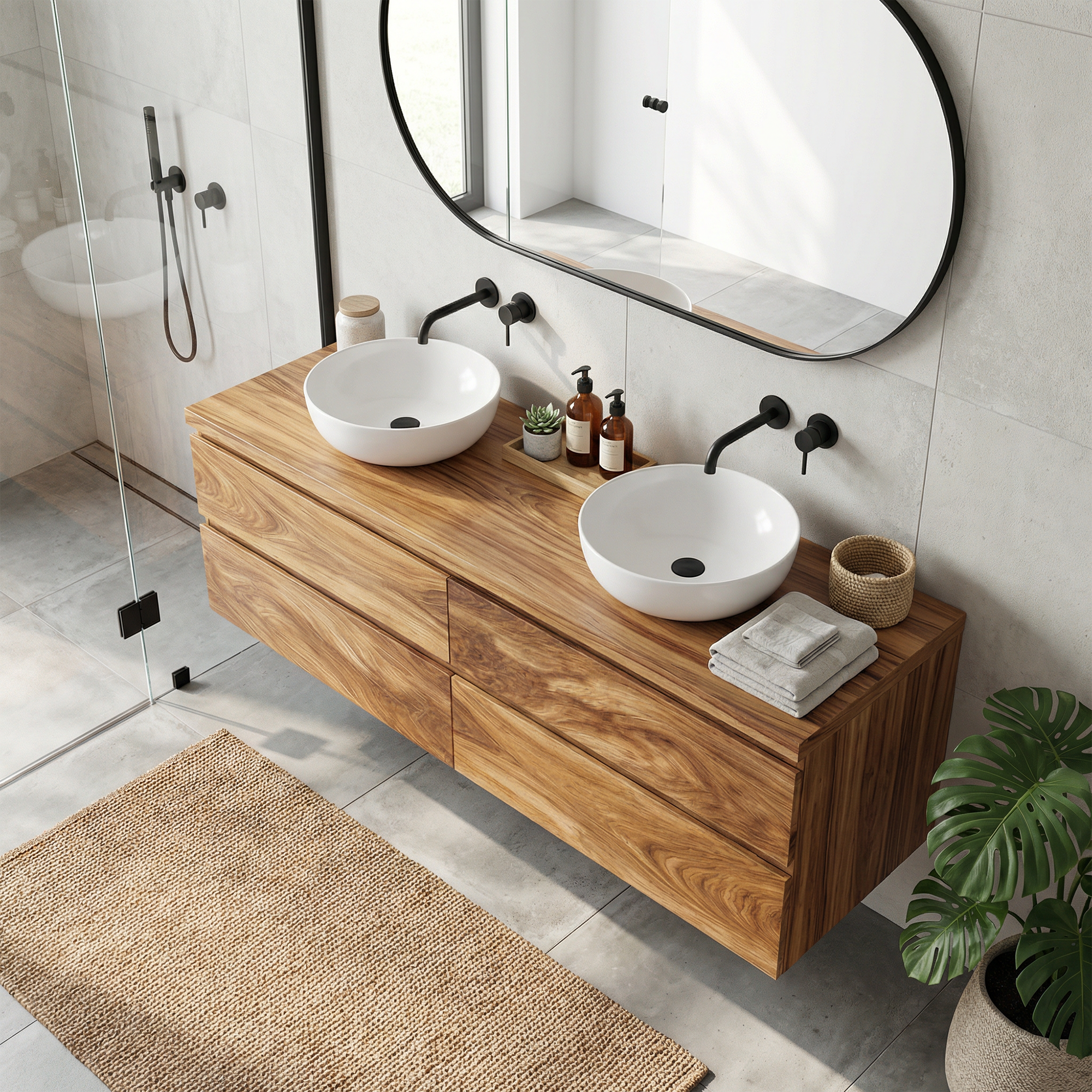 Rustic Bathroom Vanity Cabinet Natural Wood Wall Mounted Vanity SINLKIBRV203