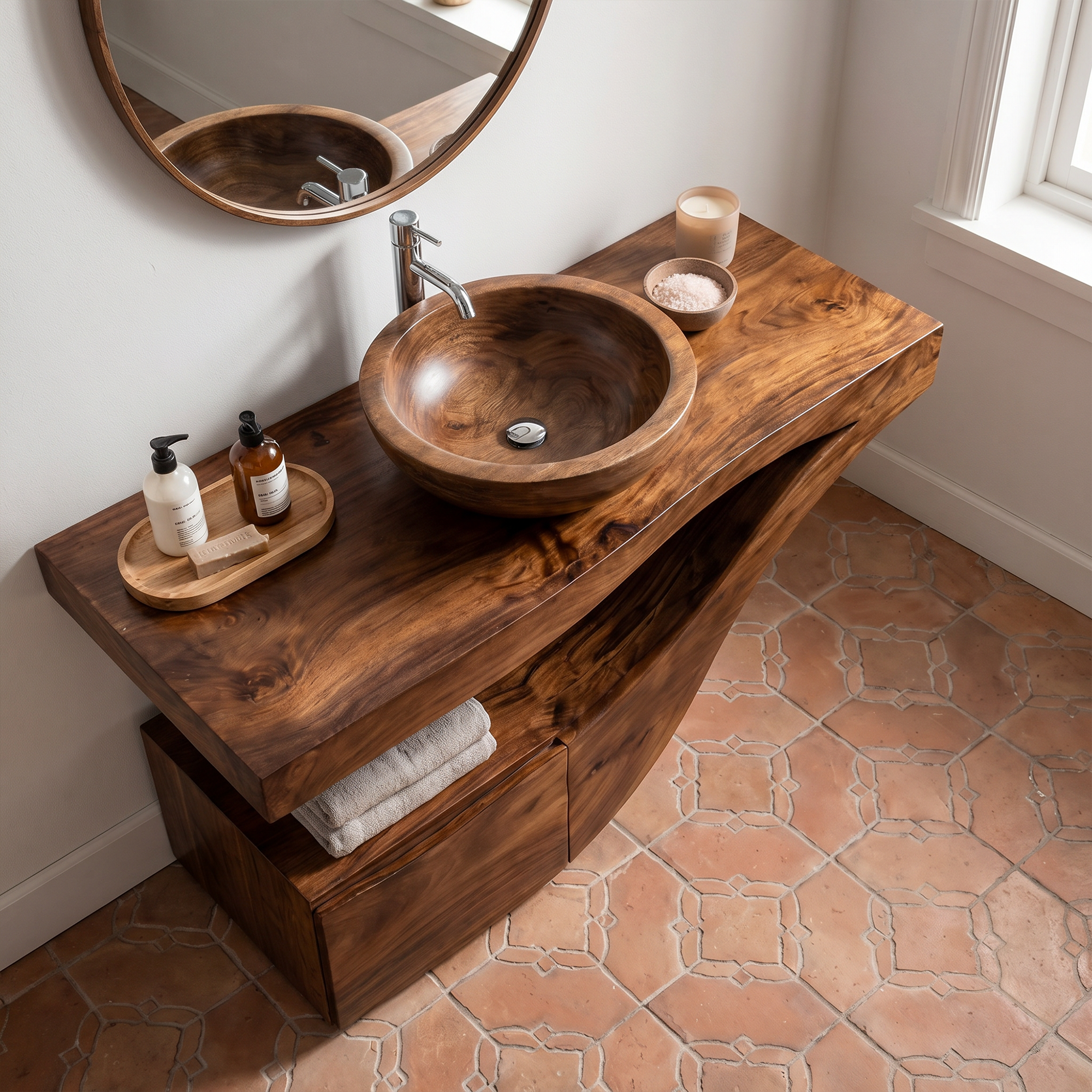 Organic Curved Floating Bathroom Vanity For Bathroom And Powder Room SINLKIBRV302