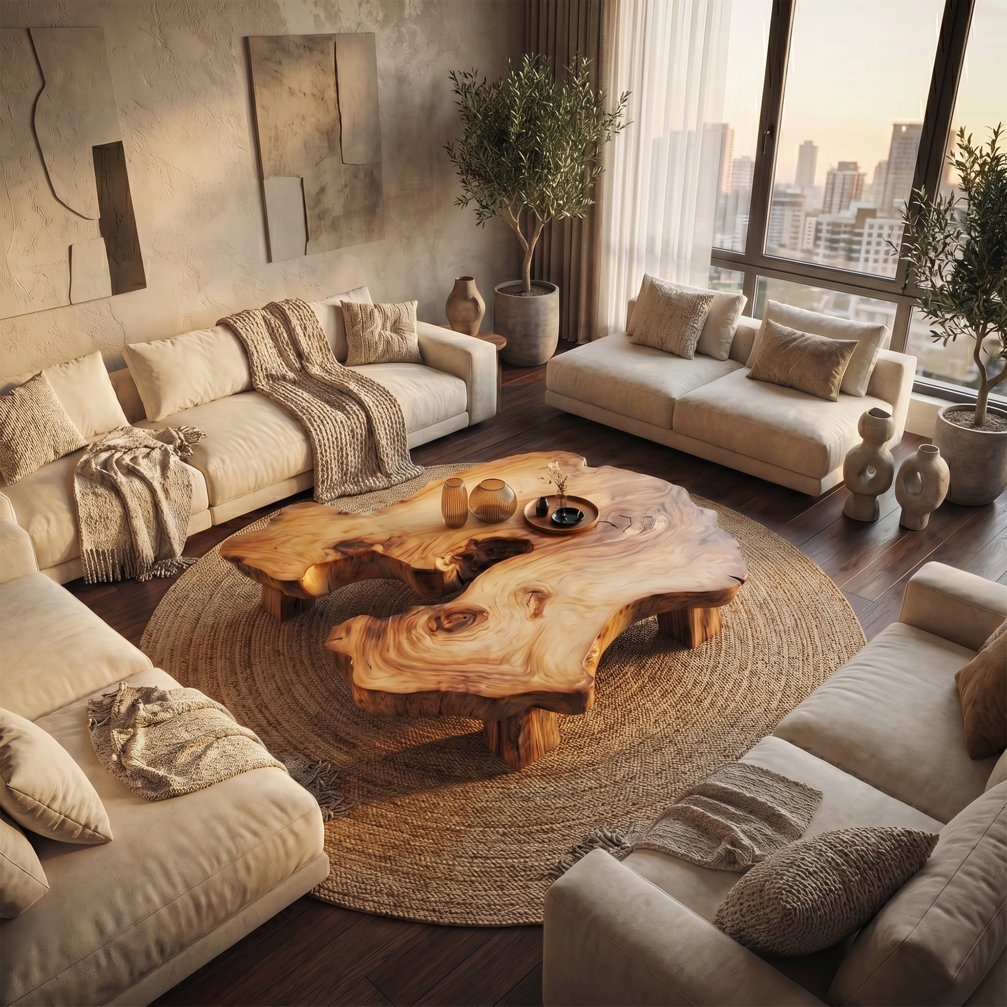 Rustic Organic Coffee Table Modern Living Room Centerpiece SINLKICF128
