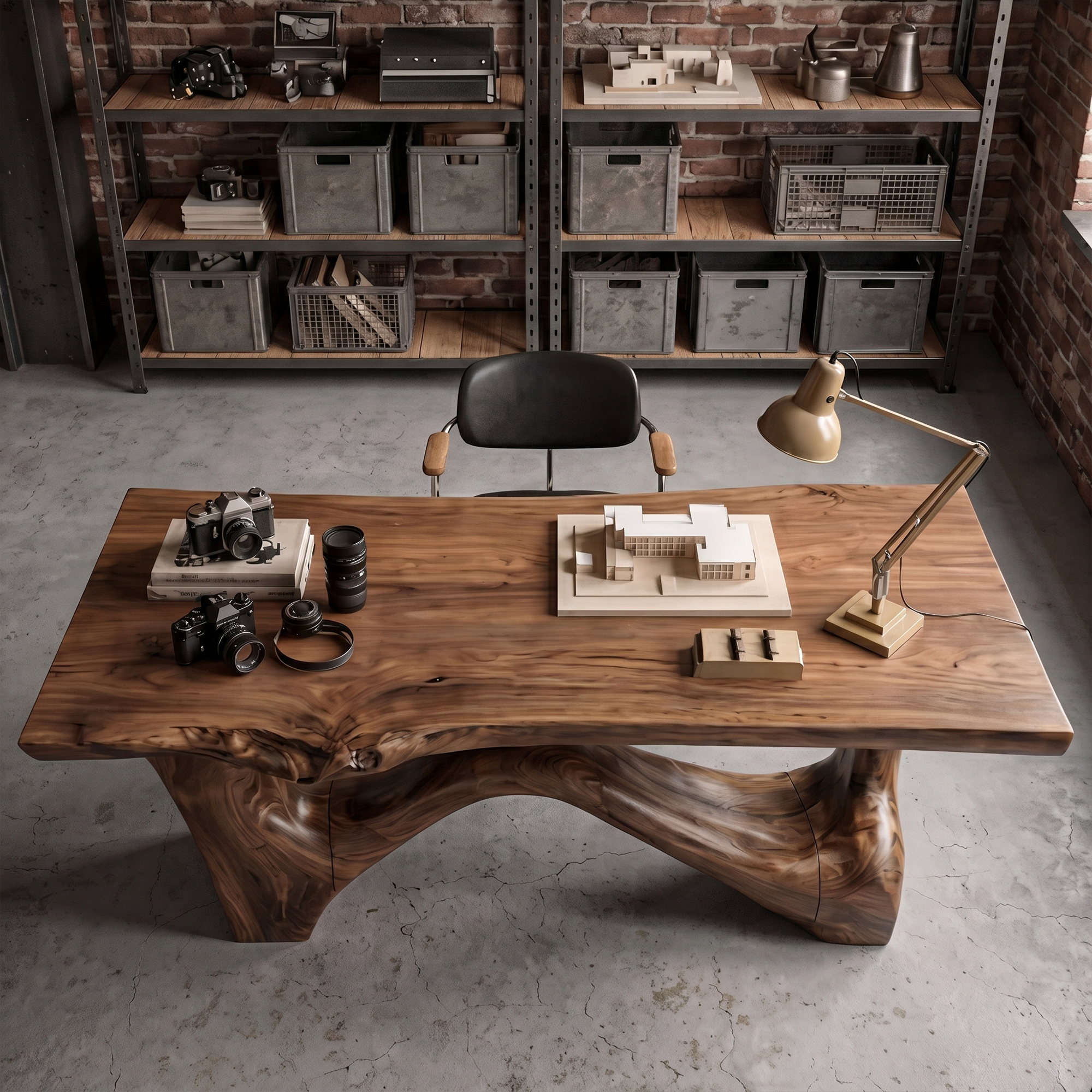 Organic Sculptural Desk With Asymmetrical Wood Base And Solid Wood Top For Home Office And Workspace SINLKIDK114
