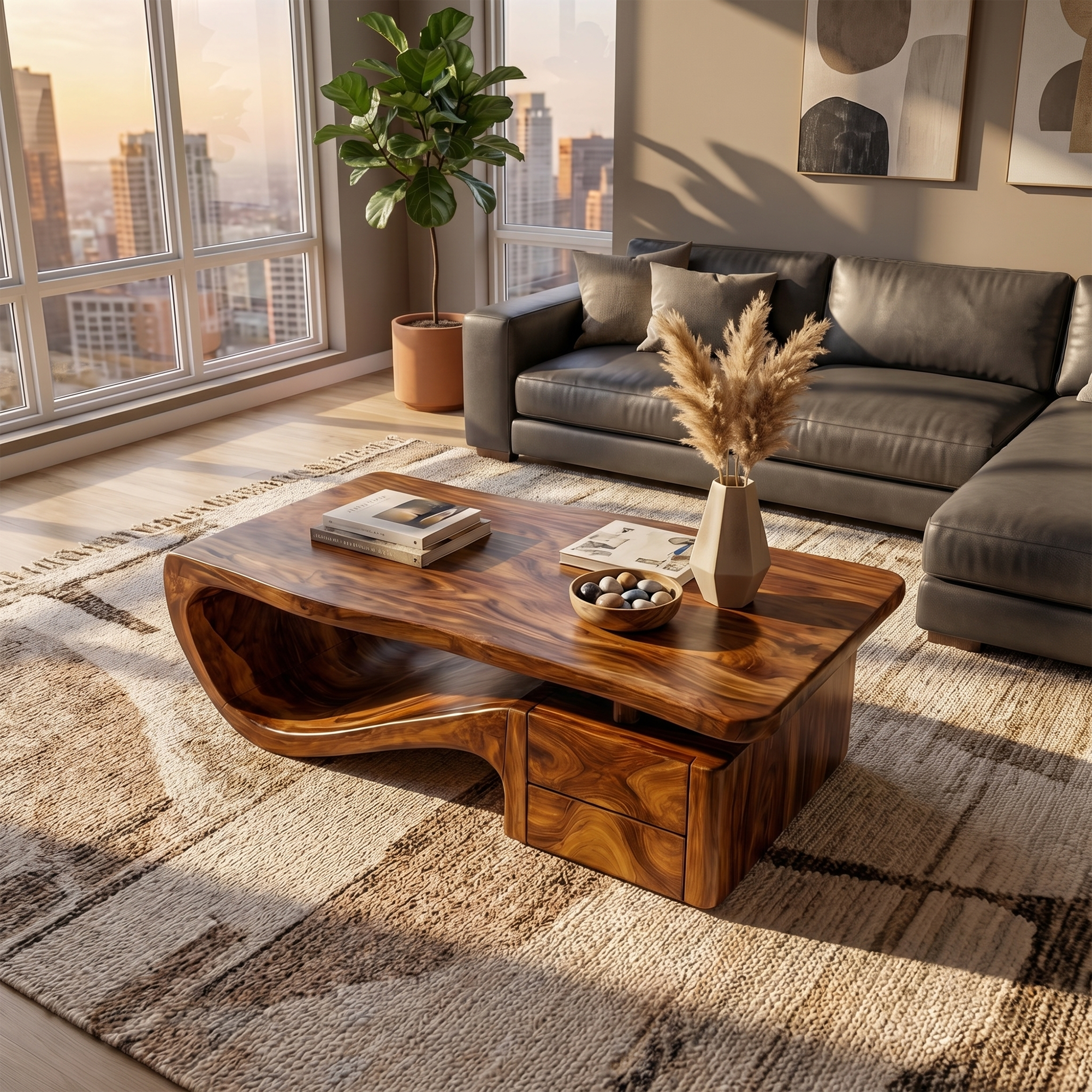 Organic Sculptural Coffee Table With Storage For Living Room And Lounge SINLKICF360