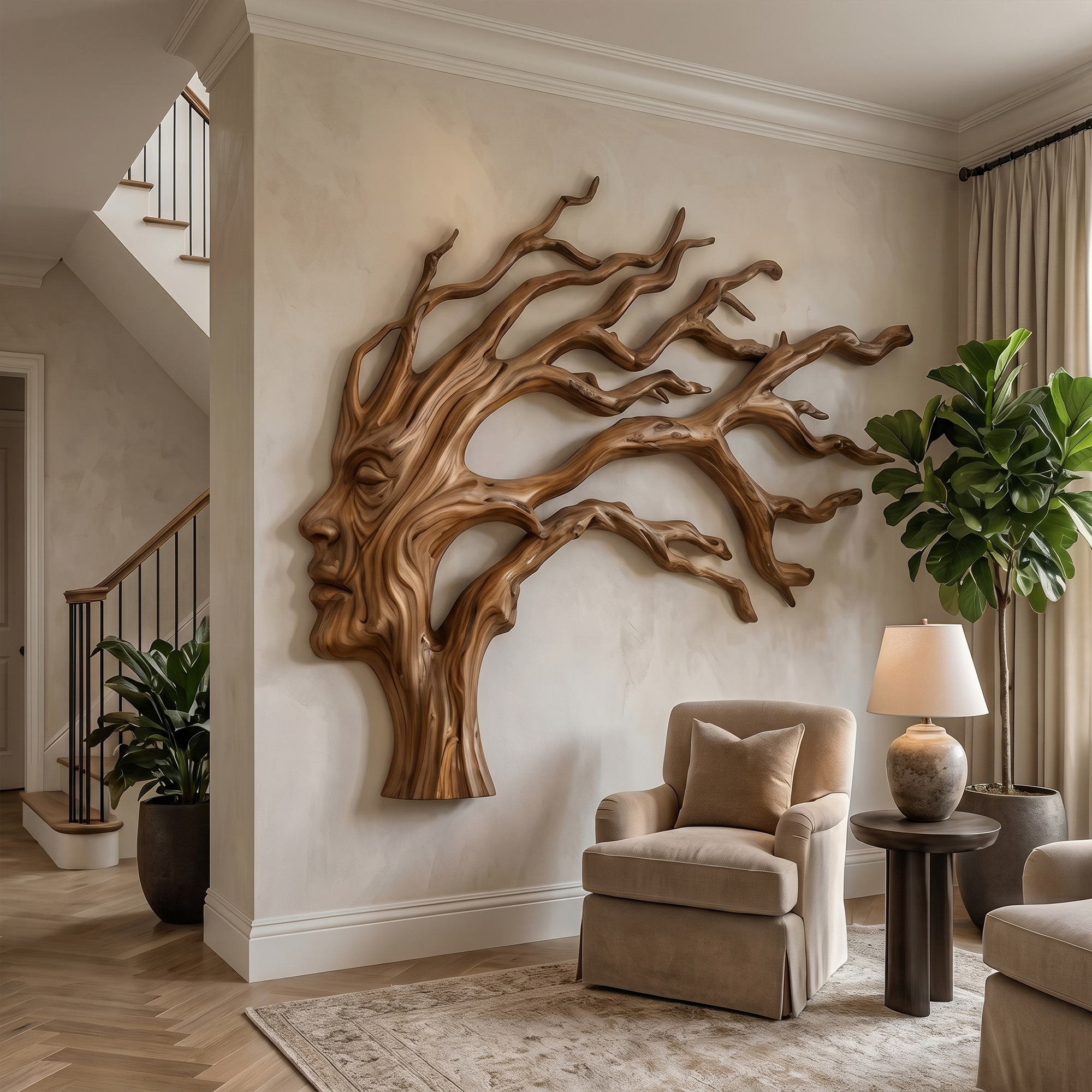 Organic Tree Wall Art With Sculptural Branch Design For Living Room And Entryway SINLKIWD103