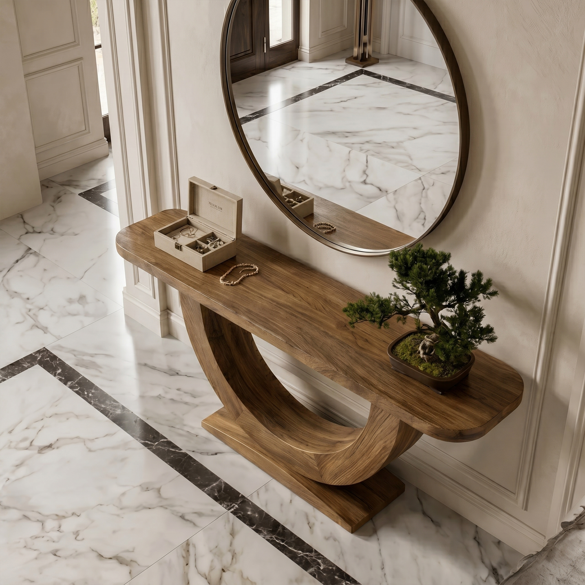 Contemporary Organic Console Table With U Shape Pedestal Base For Entryway And Living Room SINLKICS597