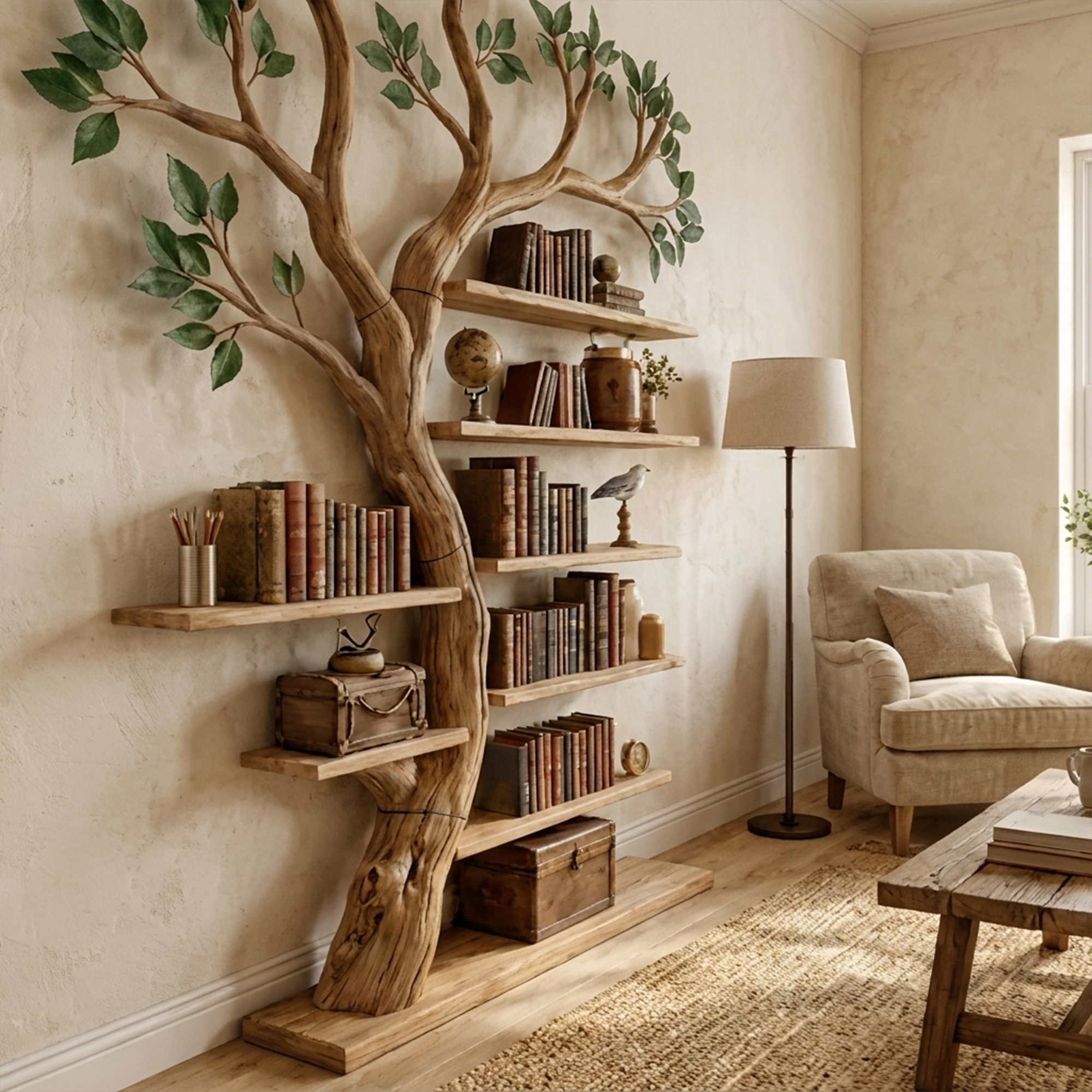 Rustic Tree Bookshelf Living Room Office Artistic Wall Display SINLKITB332