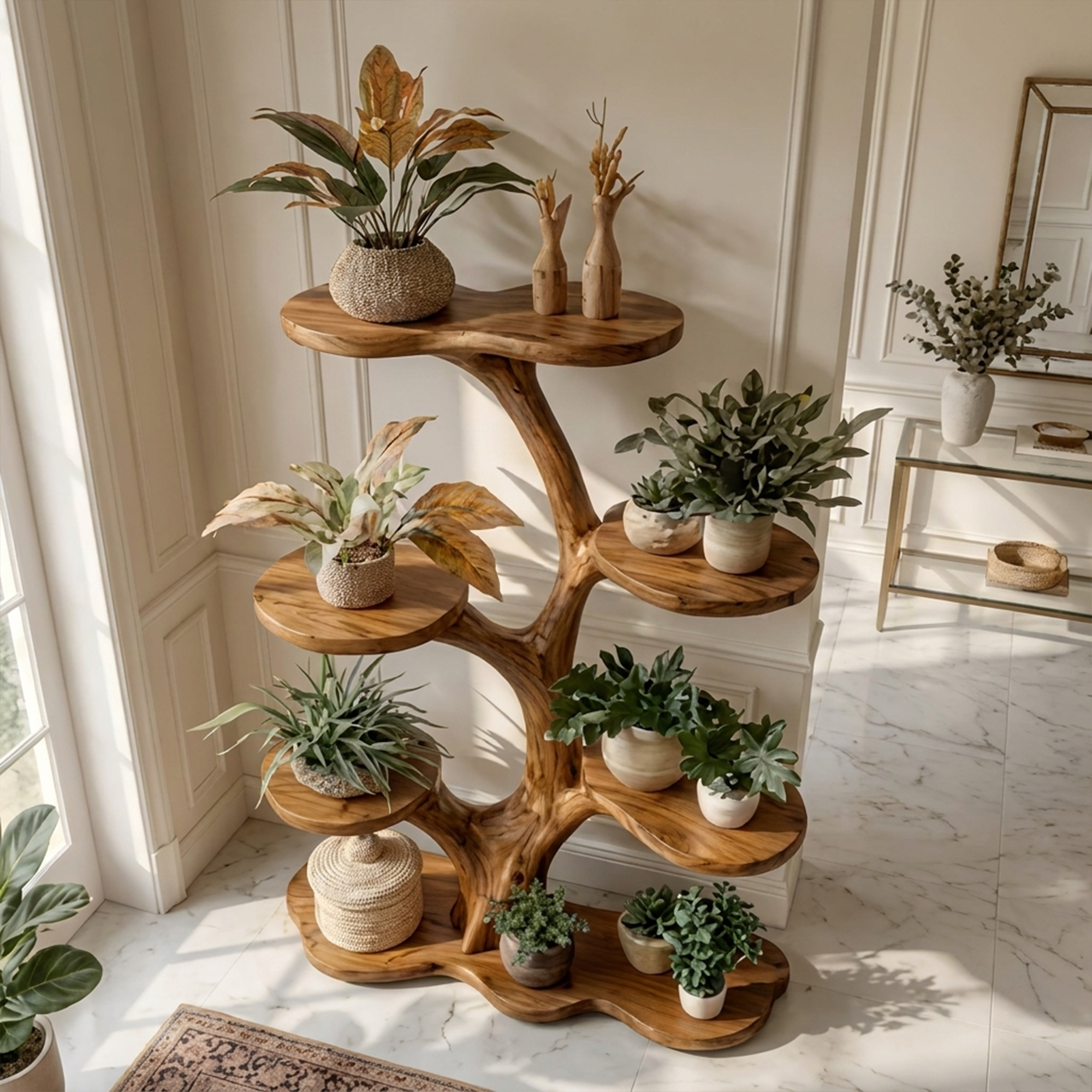 Rustic Tree Plant Shelf Indoor Green Display Living Room SINLKITT074