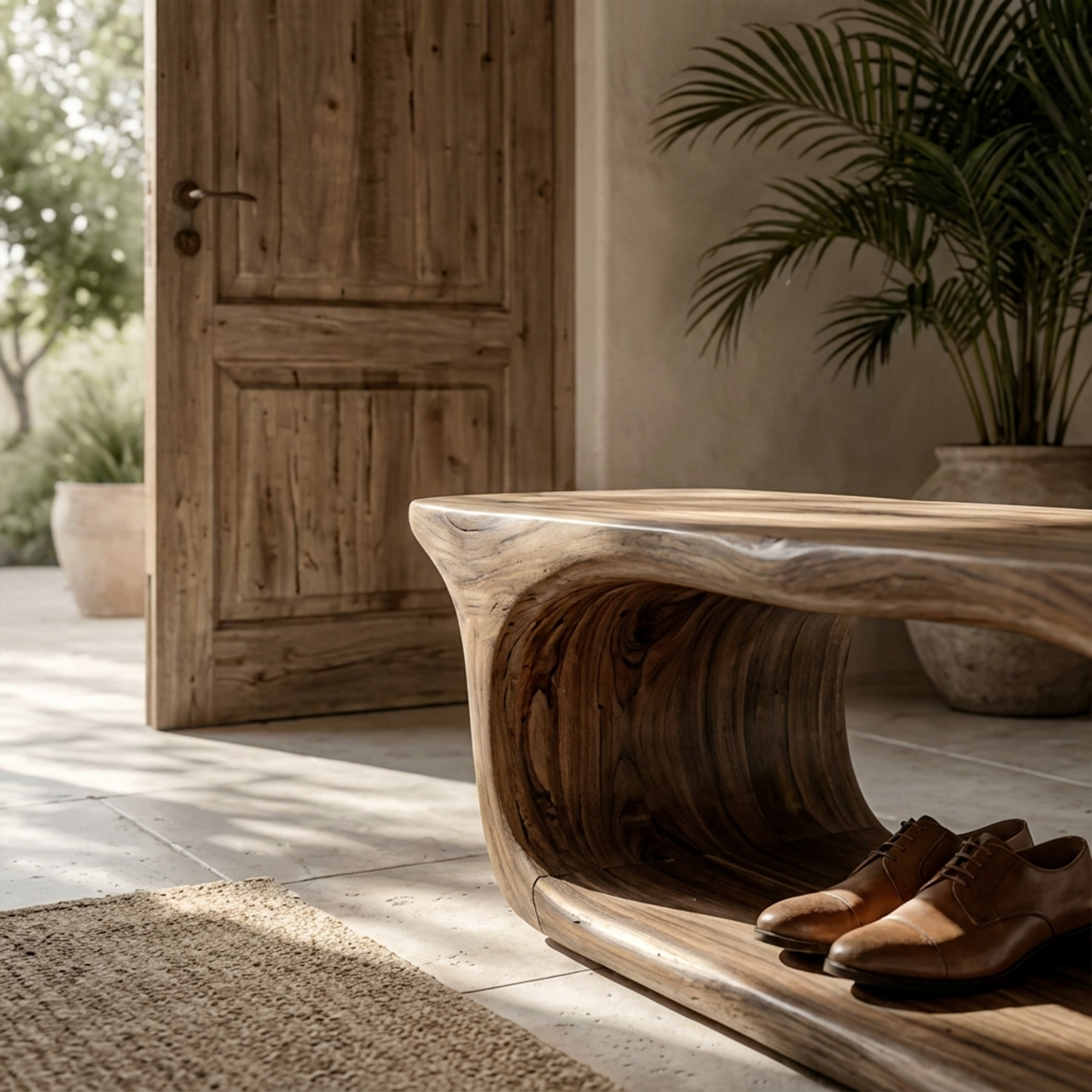 Rustic Modern Wood Shoe Rack Bench Entrance SINLKISB056