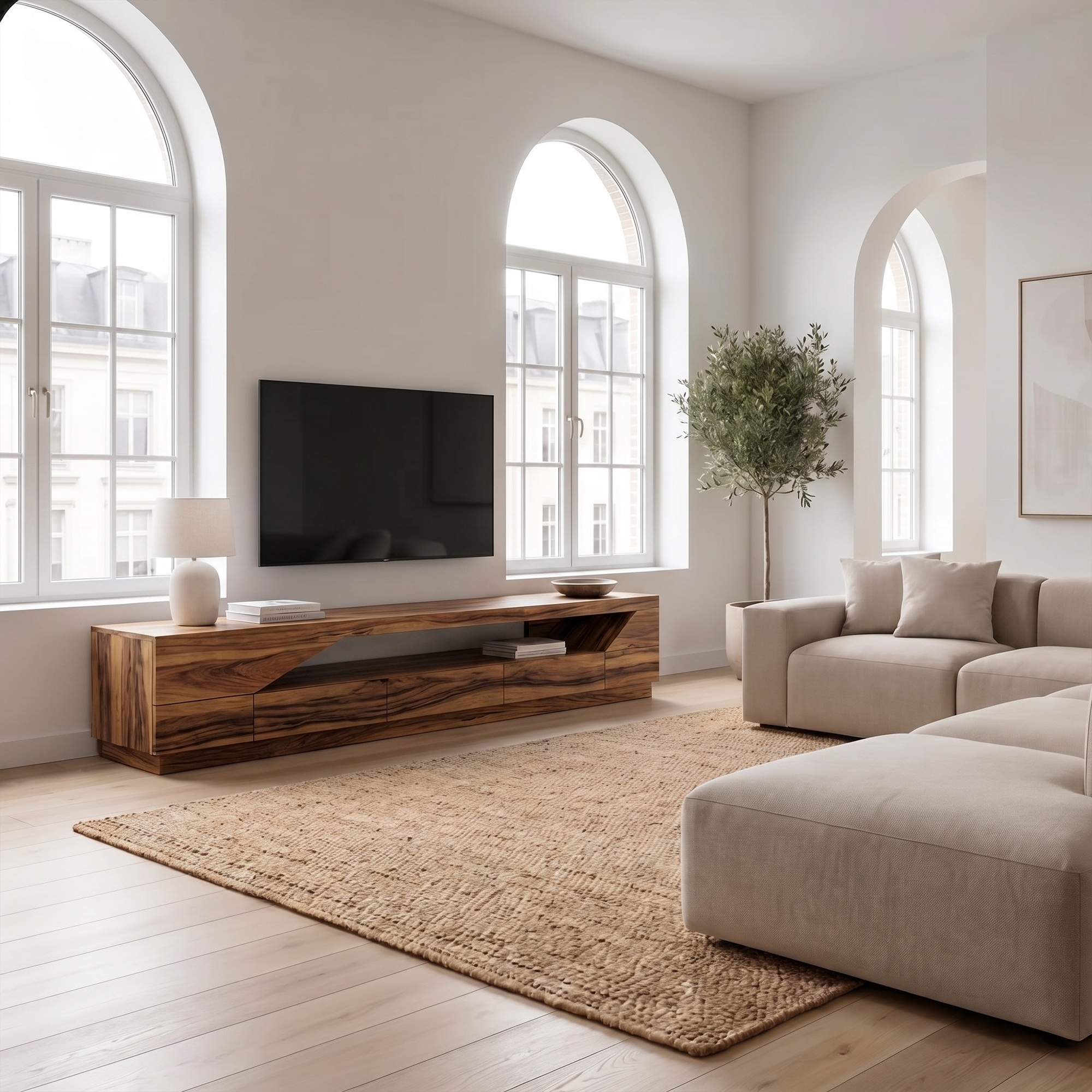 Minimal TV Console With Natural Wood Grain Design For Living Room SINLKITC057