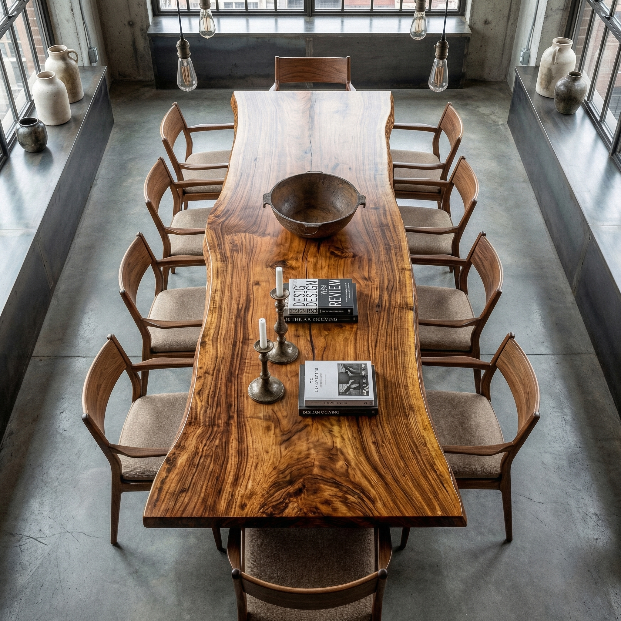 Rustic Live Edge Dining Table Solid Wood Natural Slab Design Dining Room And Kitchen SINLKIDT162