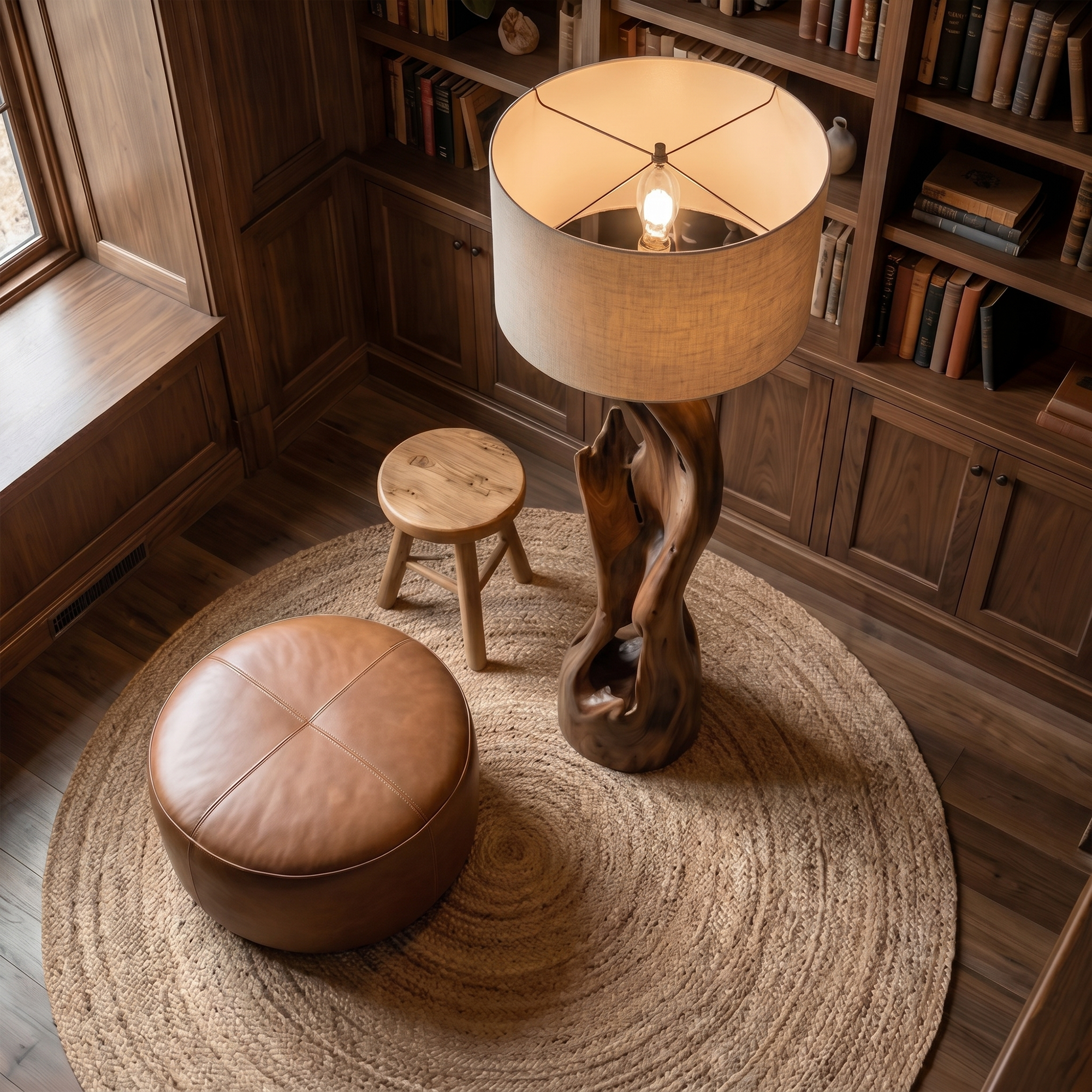 Sculptural Floor Lamp With Solid Wood Open Form Design For Living Room SINLKIFLP089