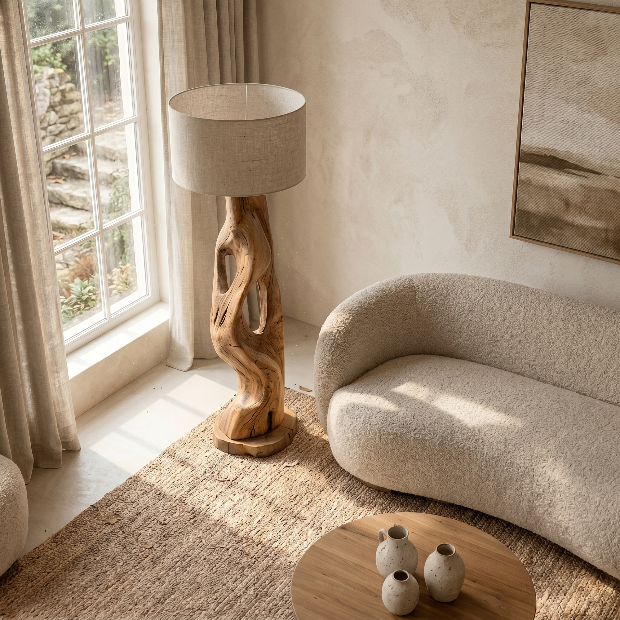 Organic Modern Standing Lamp With Artistic Solid Wood Base For Living Room SINLKIFLP090