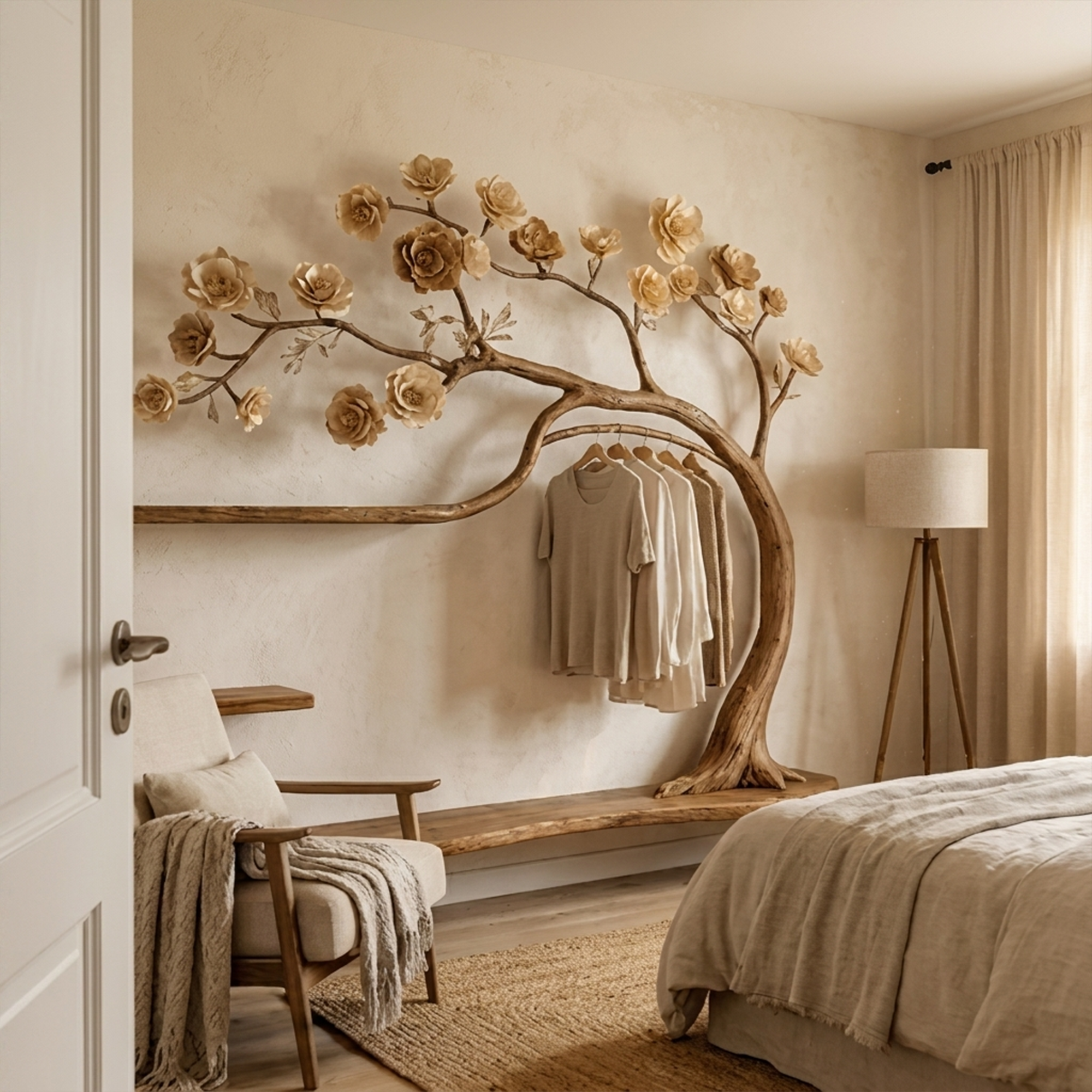 Rustic Tree Wardrobe Solid Wood Handcrafted Bedroom Storage SINLKITCR065