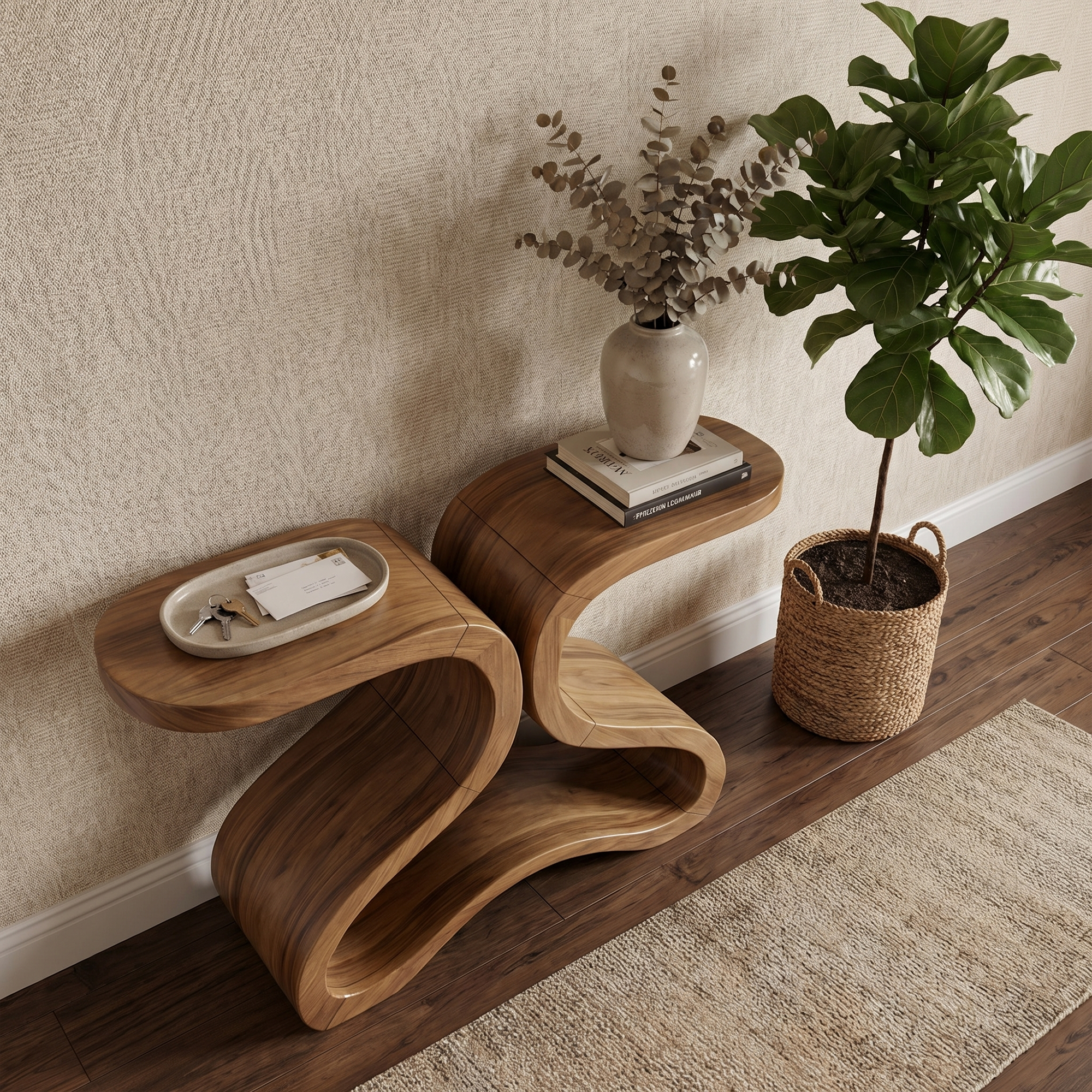 Organic Curved Console Table For Entryway And Living Room SINLKICS568