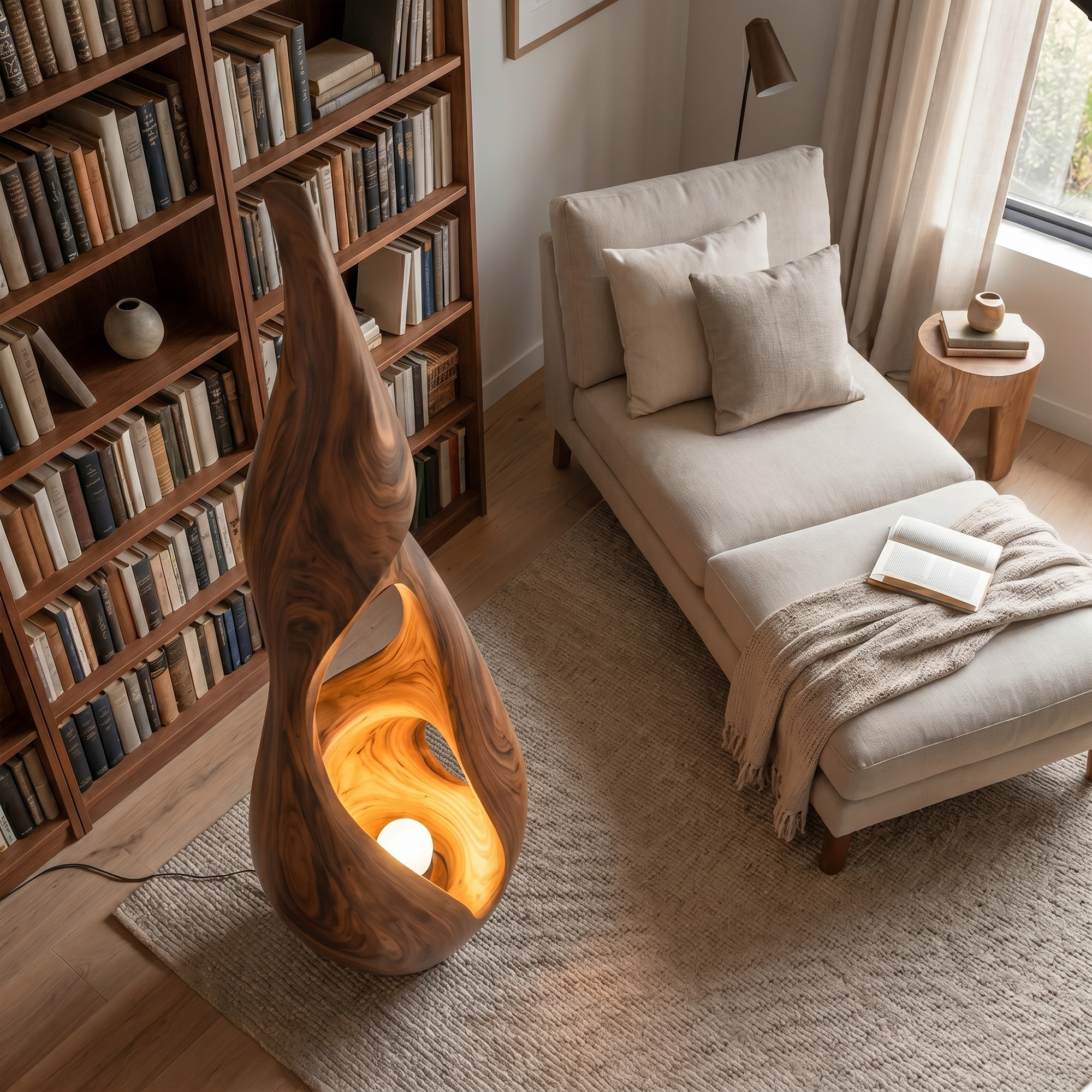 Nature Inspired Floor Lamp With Sculptural Solid Wood Form For Living Room SINLKIFLP094