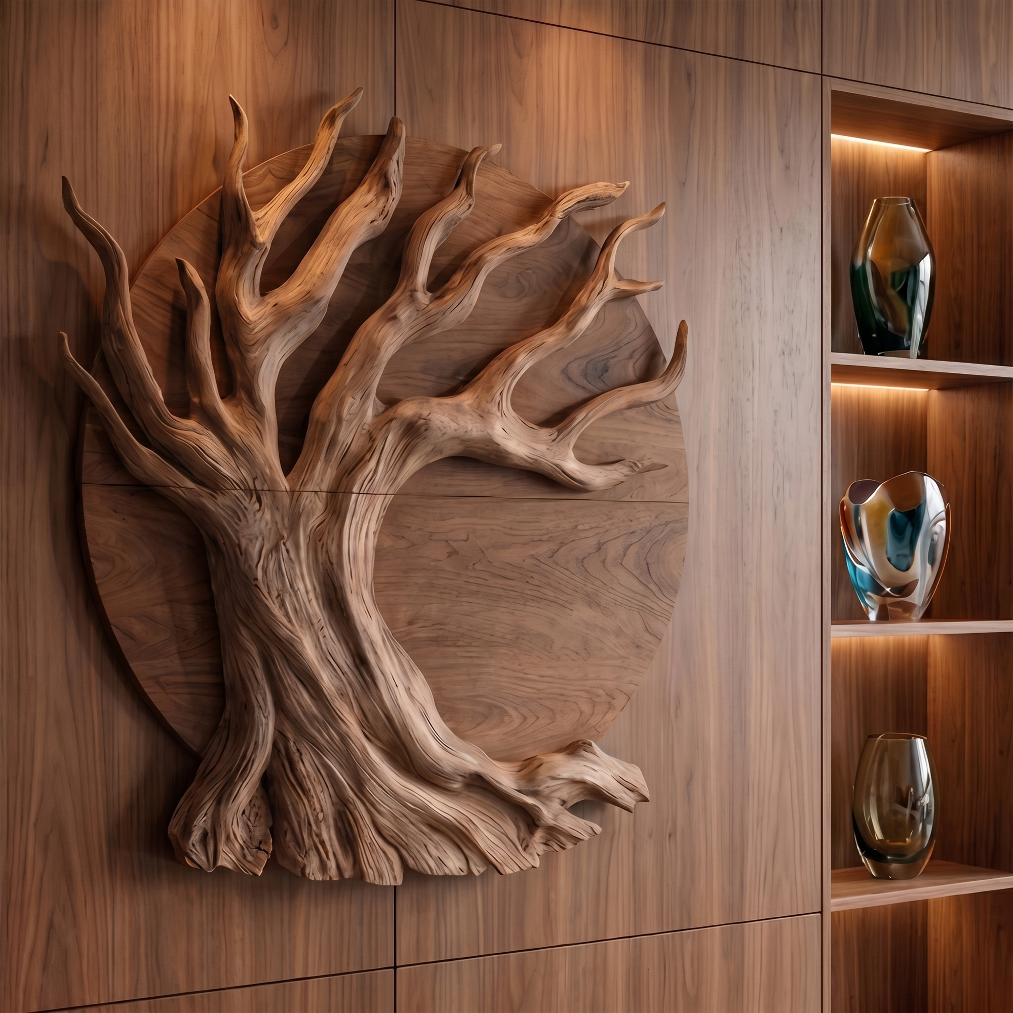 Sculptural Tree Wall Decor With Organic Circular Design For Home Interior SINLKIWD107