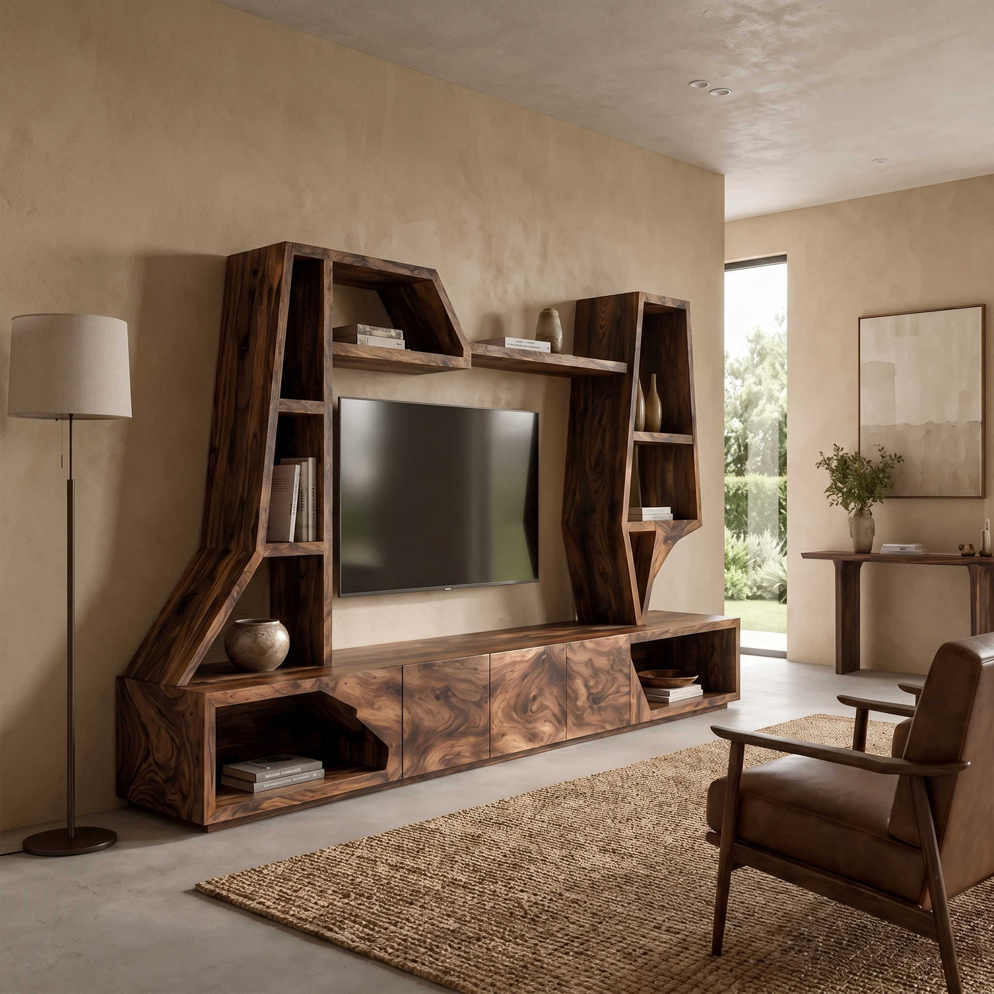 Organic TV Cabinet With Sculptural Branch Shelving And Wall Mounted Storage For Living Room SINLKITC056