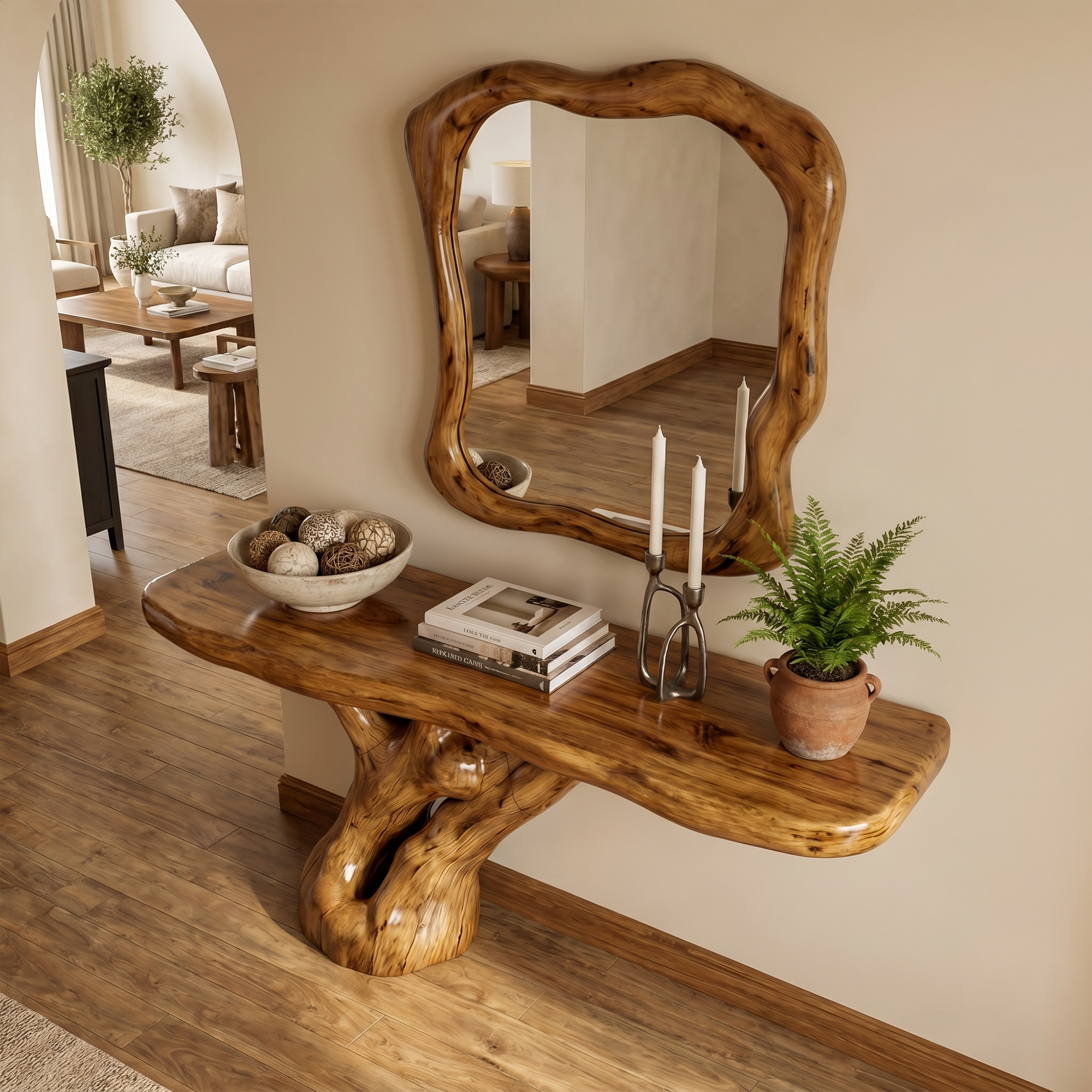 Rustic Tree Root Console Table For Entryway And Living Room SINLKICS570