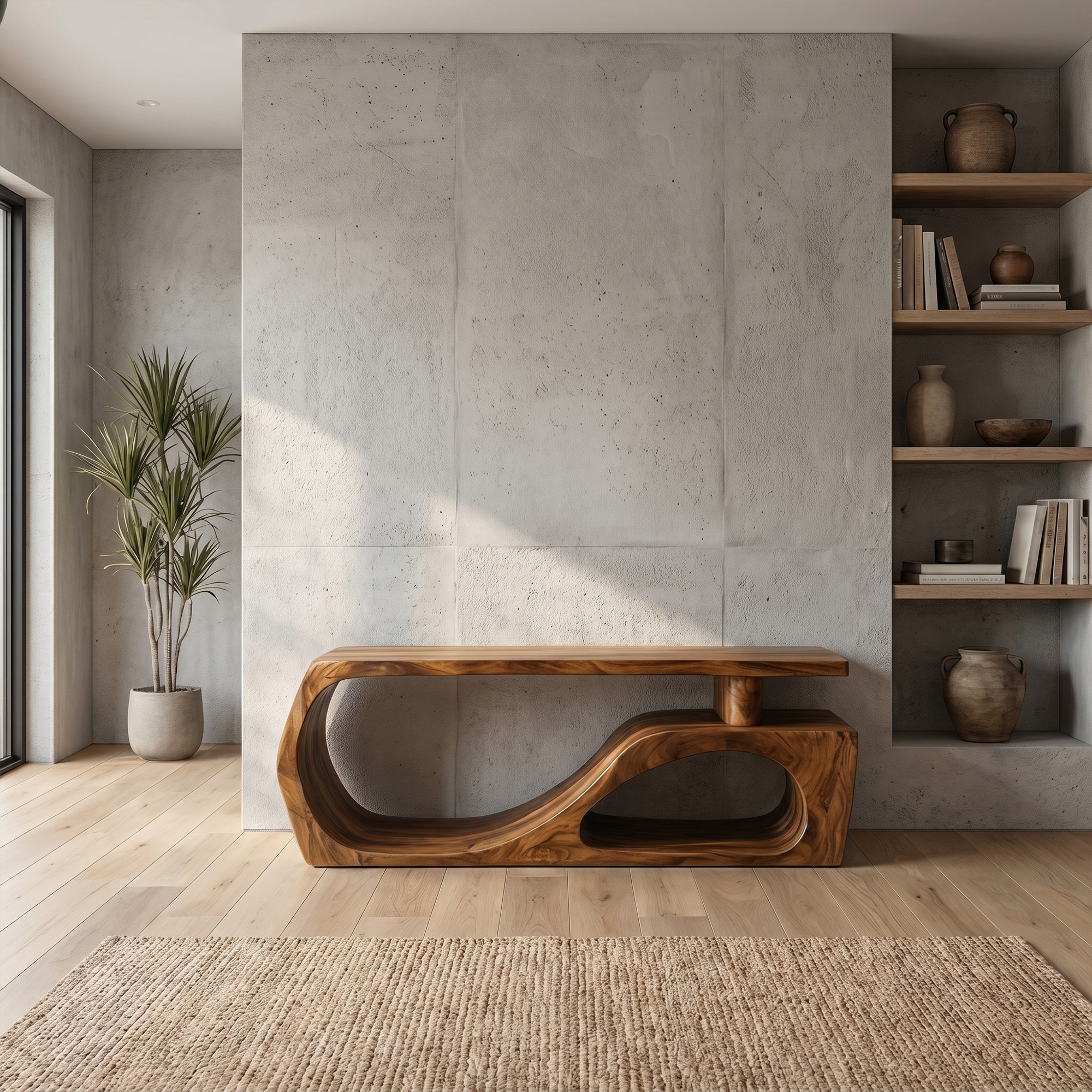Contemporary Bench With Curved Open Shoe Storage For Entryway And Living Room SINLKIRS119