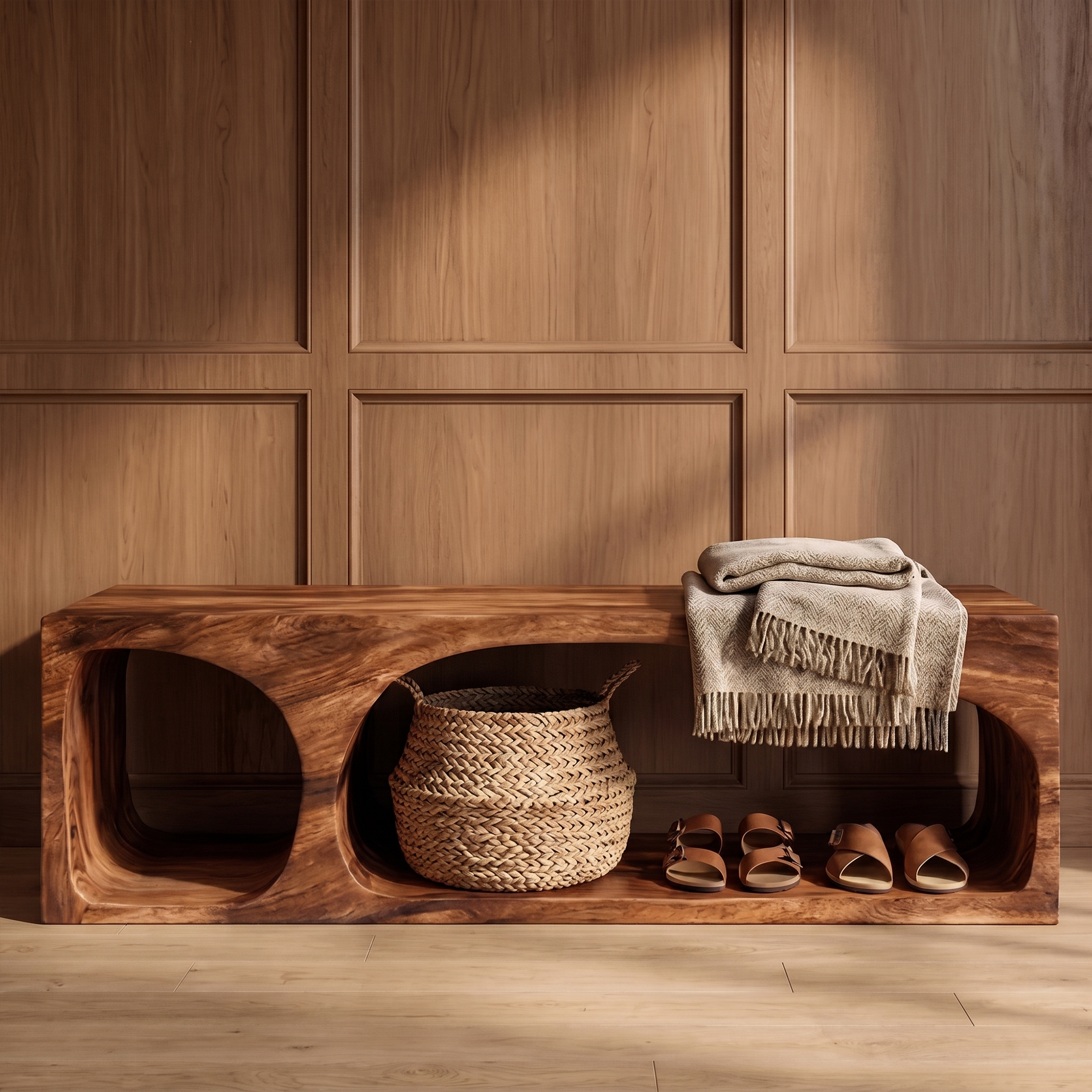 Organic Wooden Shoe Bench For Entryway And Hallway SINLKIRS102