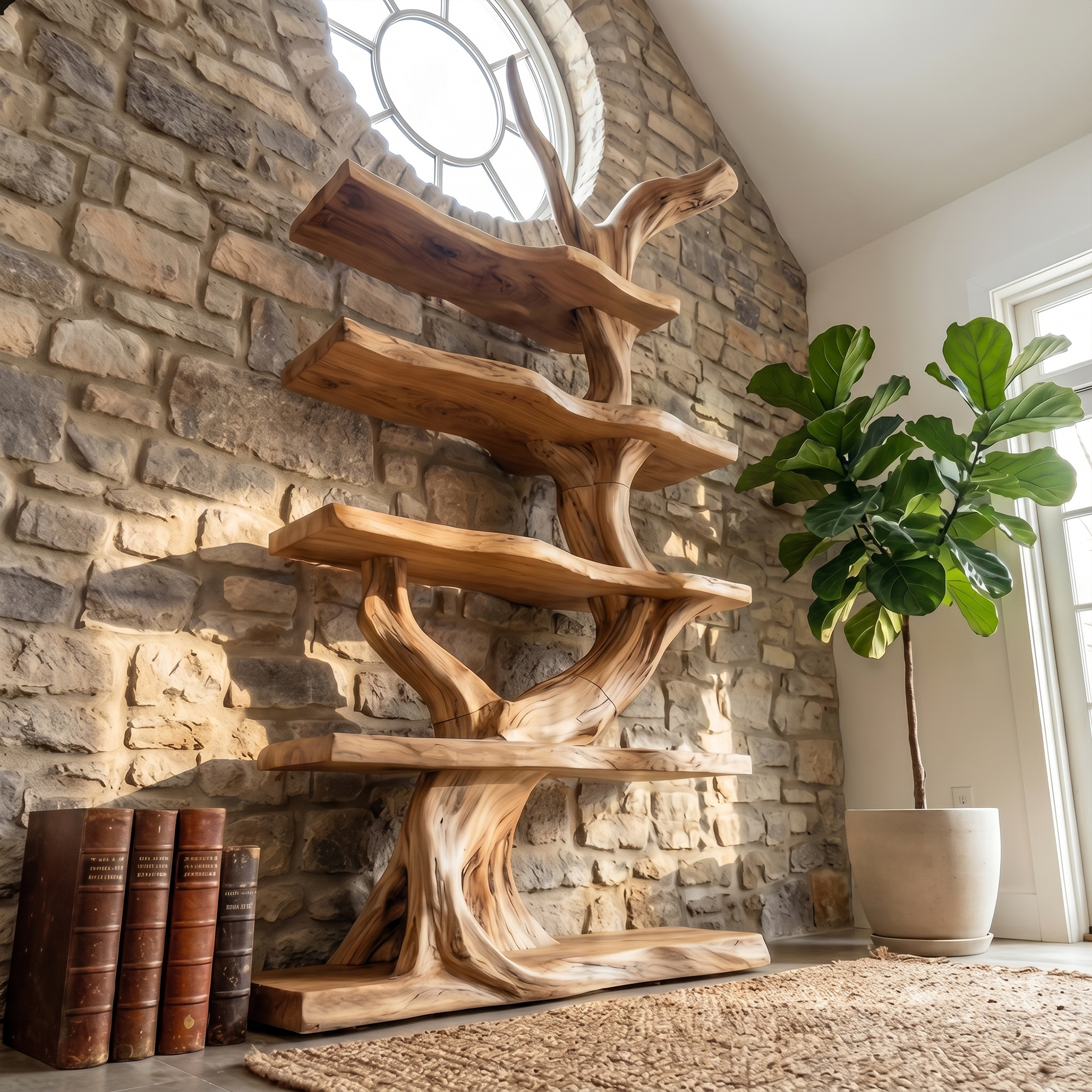 Organic Tree Bookshelf With Sculptural Branch Design And Open Display Shelves For Living Room SINLKITB737