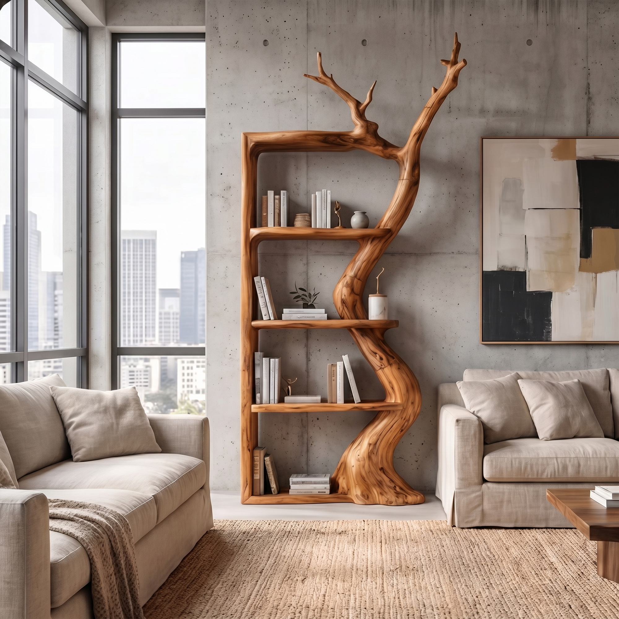 Sculptural Tree Bookshelf With Flowing Branch Frame For Living Room SINLKITB738