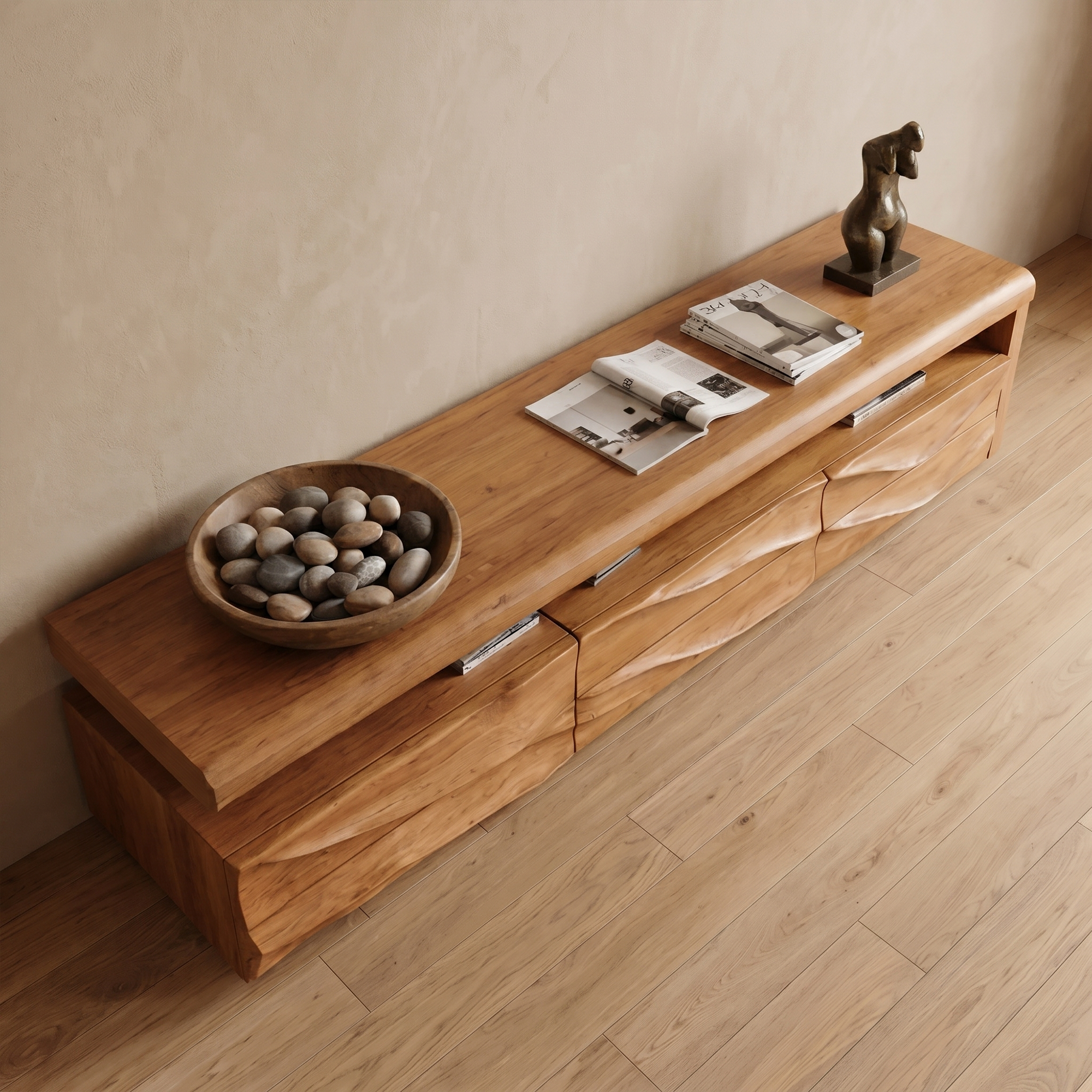 Organic Modern TV Cabinet With Handcrafted Solid Wood Design For Living Room SINLKITC050