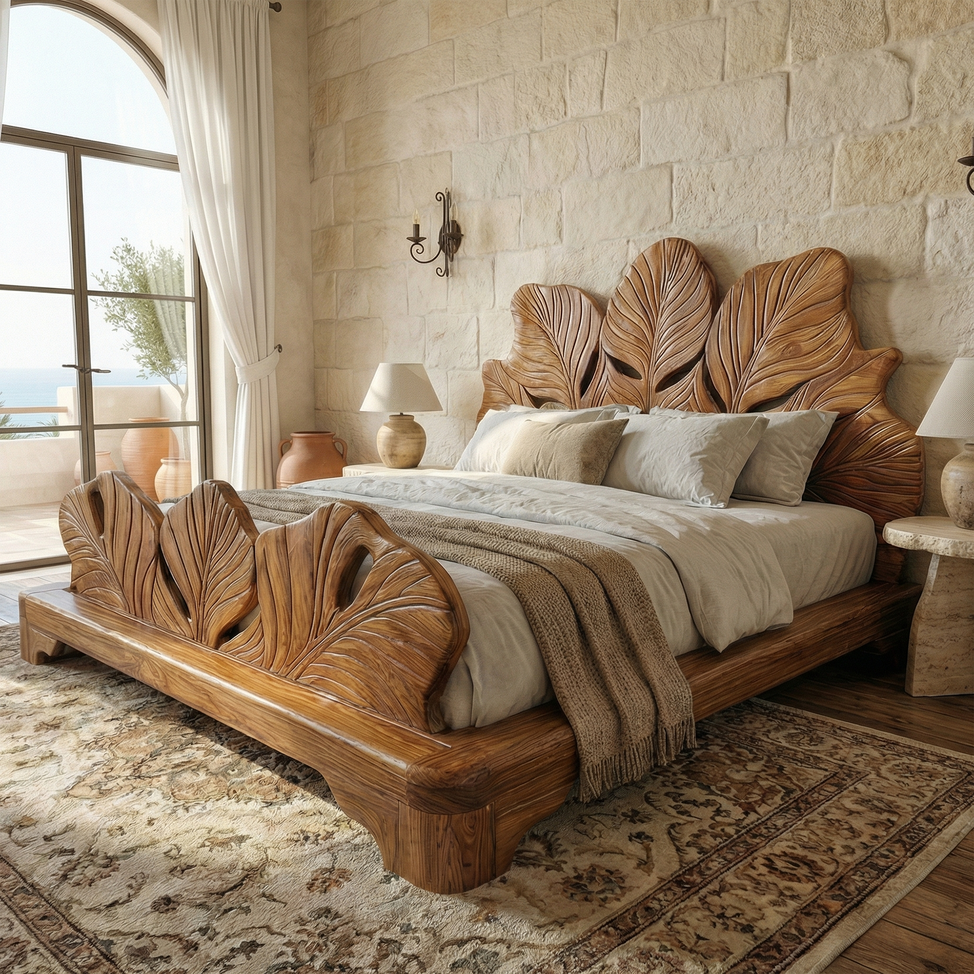 Boho Rattan Platform Bed Frame For Bedroom And Guest Room Space SINLKIWB115